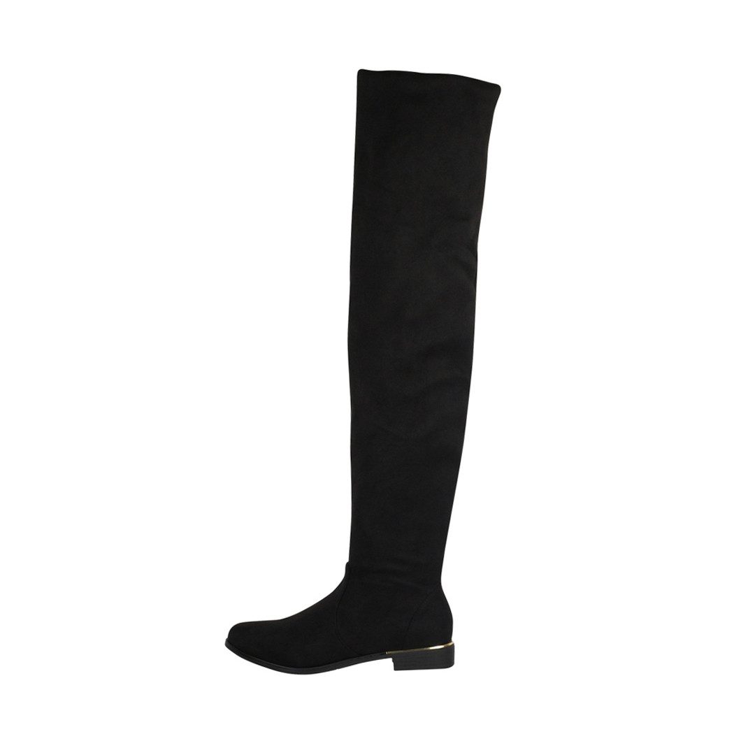 Elara Damen Overknee Stiefel in Wildlederoptik mit flachem Absatz Overkneestiefel