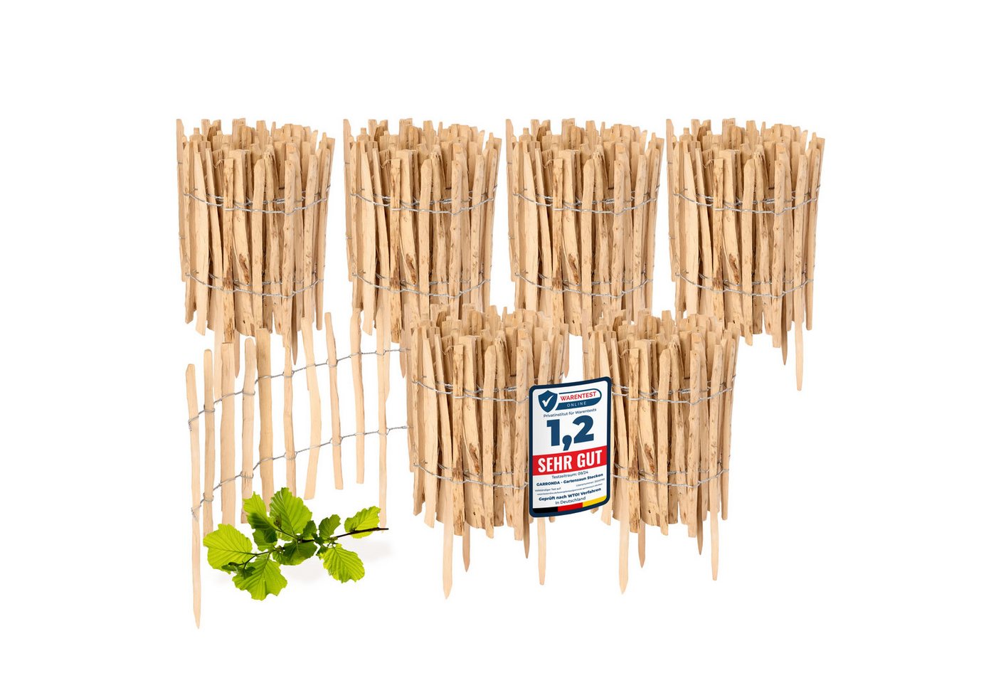 Thumbnail - Garronda Zaun Staketenzaun 6 St 35cm x 5m zum Stecken aus Holz – Gartenzaun GD-0156, (6-St)