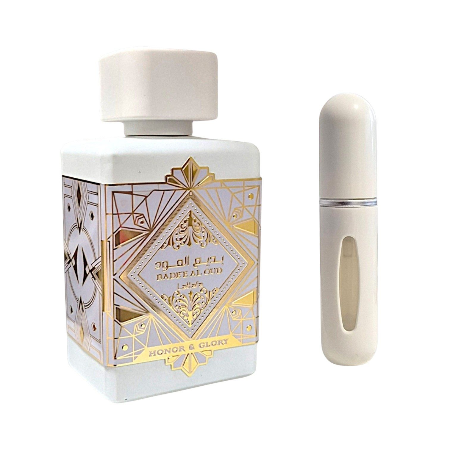 Lattafa Duft-Set Badee Al Oud Honor & Glory EDP + Parfümzerstäuber (leer) Set
