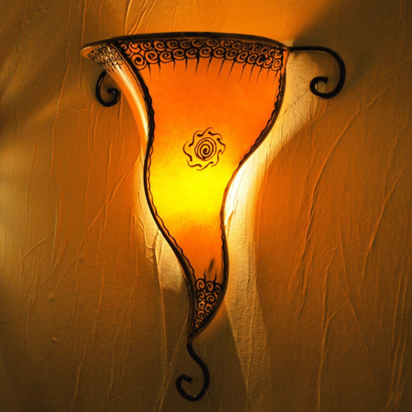 Wandleuchte Orange Marokkanische Leder l-artisan Wandlampe, Orientalische "GARN" Wandleuchte,