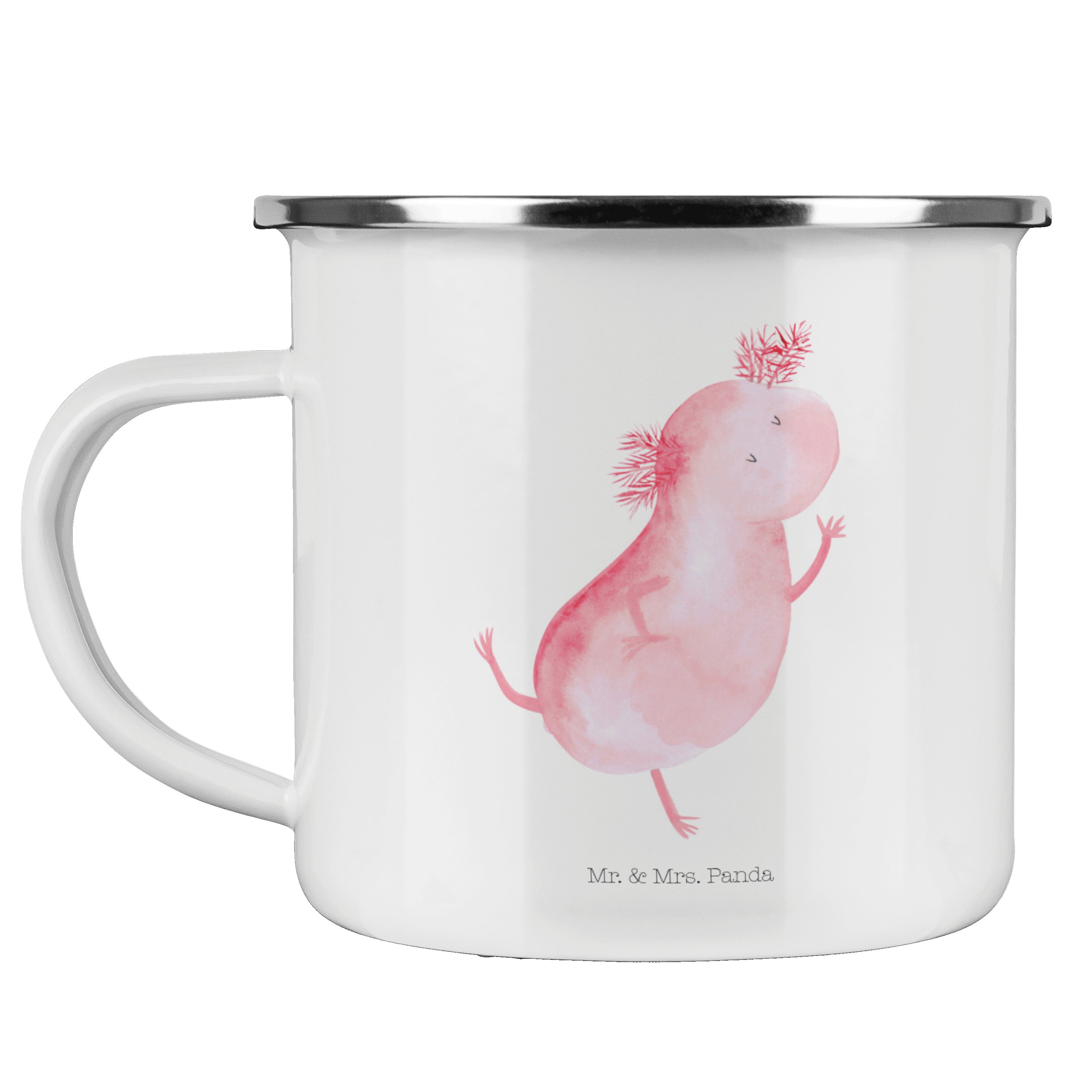 Mr. & Mrs. Panda Becher Axolotl tanzt - Weiß - Geschenk, Dachschaden, Amphibie, Emaille Trink, Emaille | Becher