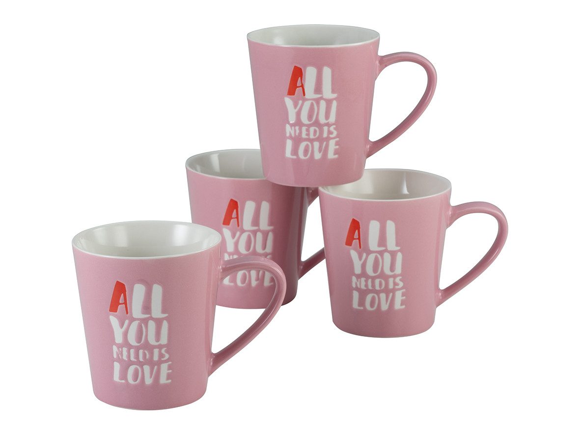 CreaTable Becher Love Collection rosa, 4-tlg., Steinzeug