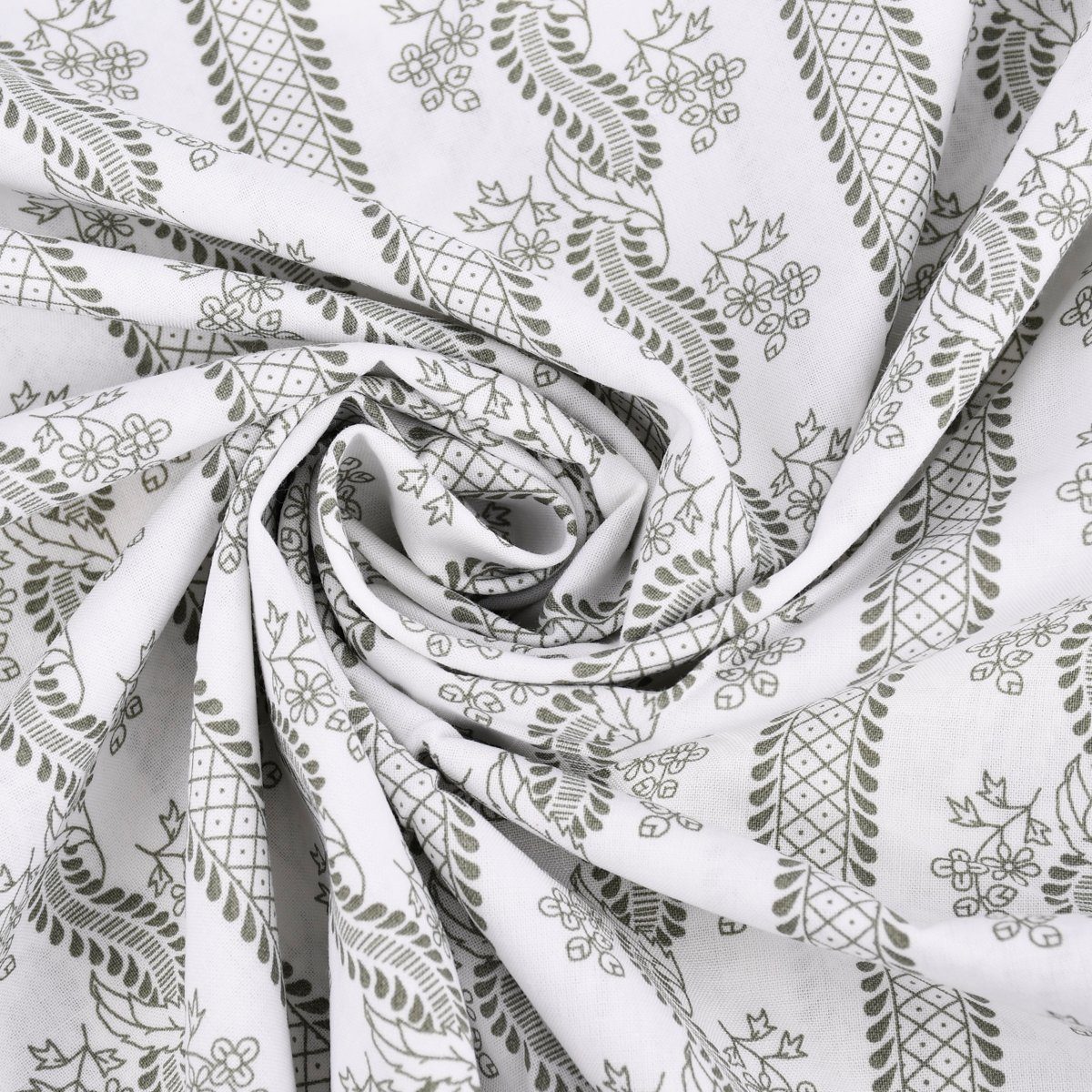 SCHÖNER LEBEN. Stoff Baumwollstoff Trachten Ranken Blumen Streifen weiß grün 1,50m Breite