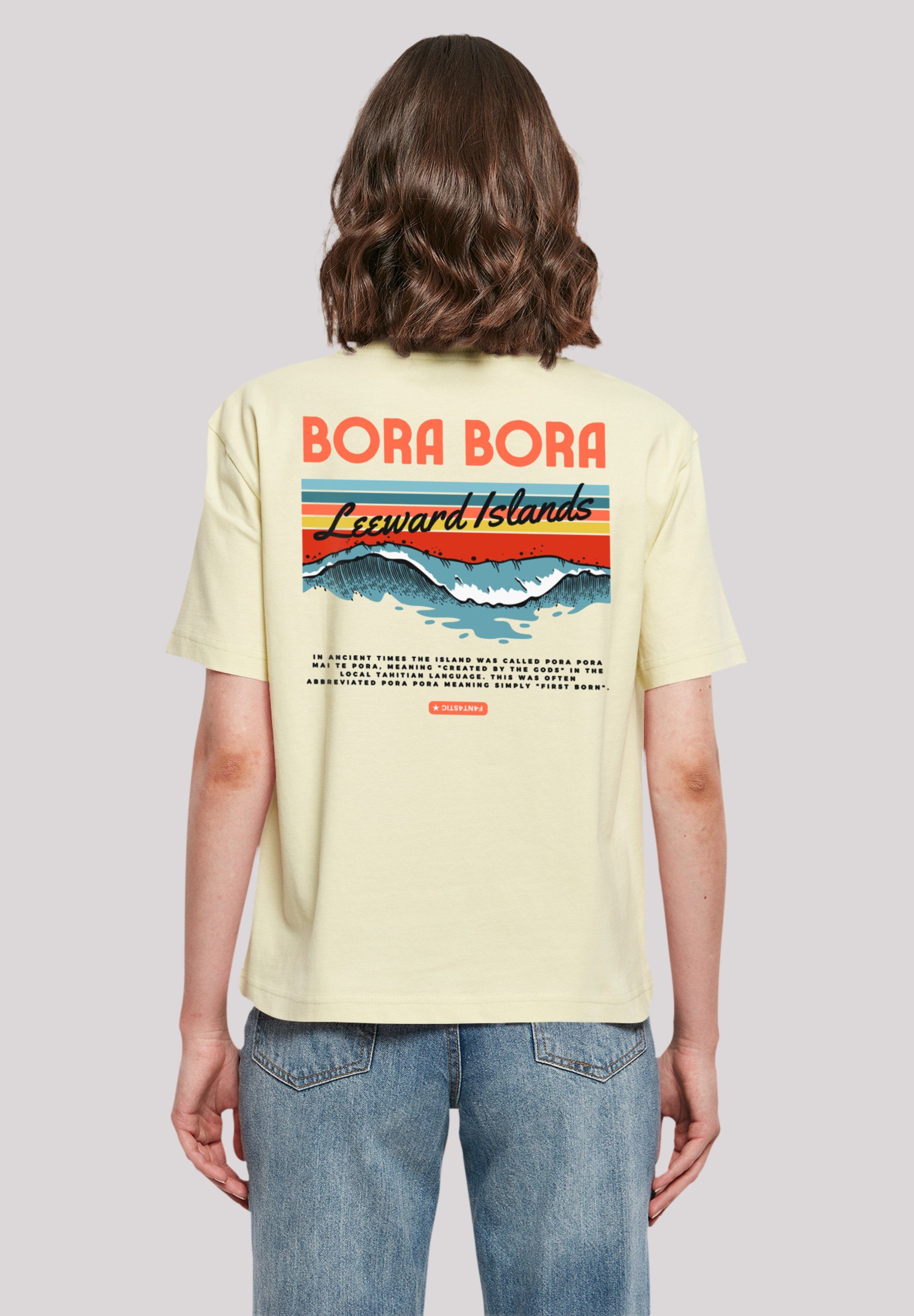 Rundhalsausschnitt Bora Bora T-Shirt Look Island Leewards F4NT4STIC stylischen Print, Gerippter für