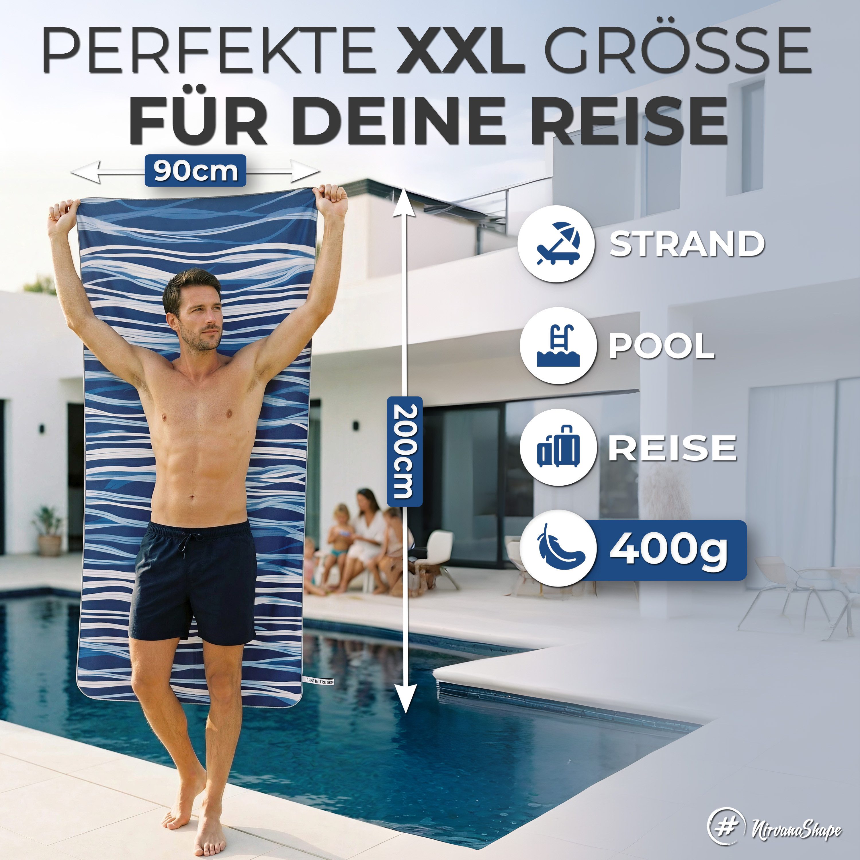 NirvanaShape Strandtuch Reise Handtuch Strandtuch XXL - Strandhandtuch, Mikrofaser Badetuch – Bild 2 von 5