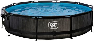 EXIT Framepool Black Wood Pool ø360x76cm, mit Filterpumpe und Abdeckung - schwarz