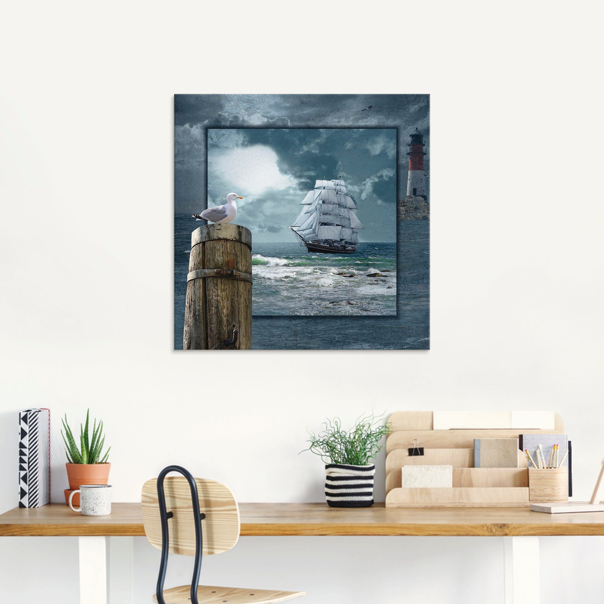 Artland Glasbild Maritime Collage mit Segelschiff, Boote & Schiffe (1 St), in verschiedenen Größen