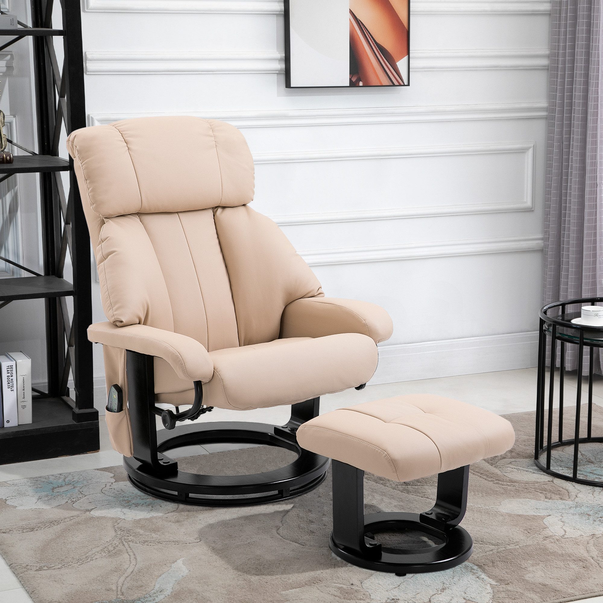 HOMCOM Massagesessel Relaxsessel mit Hocker, Liegefunktion, Ruhesessel für Wohnzimmer (Liegesessel, 2-St., Relaxliege), für Wohnbereich, Cremeweiß