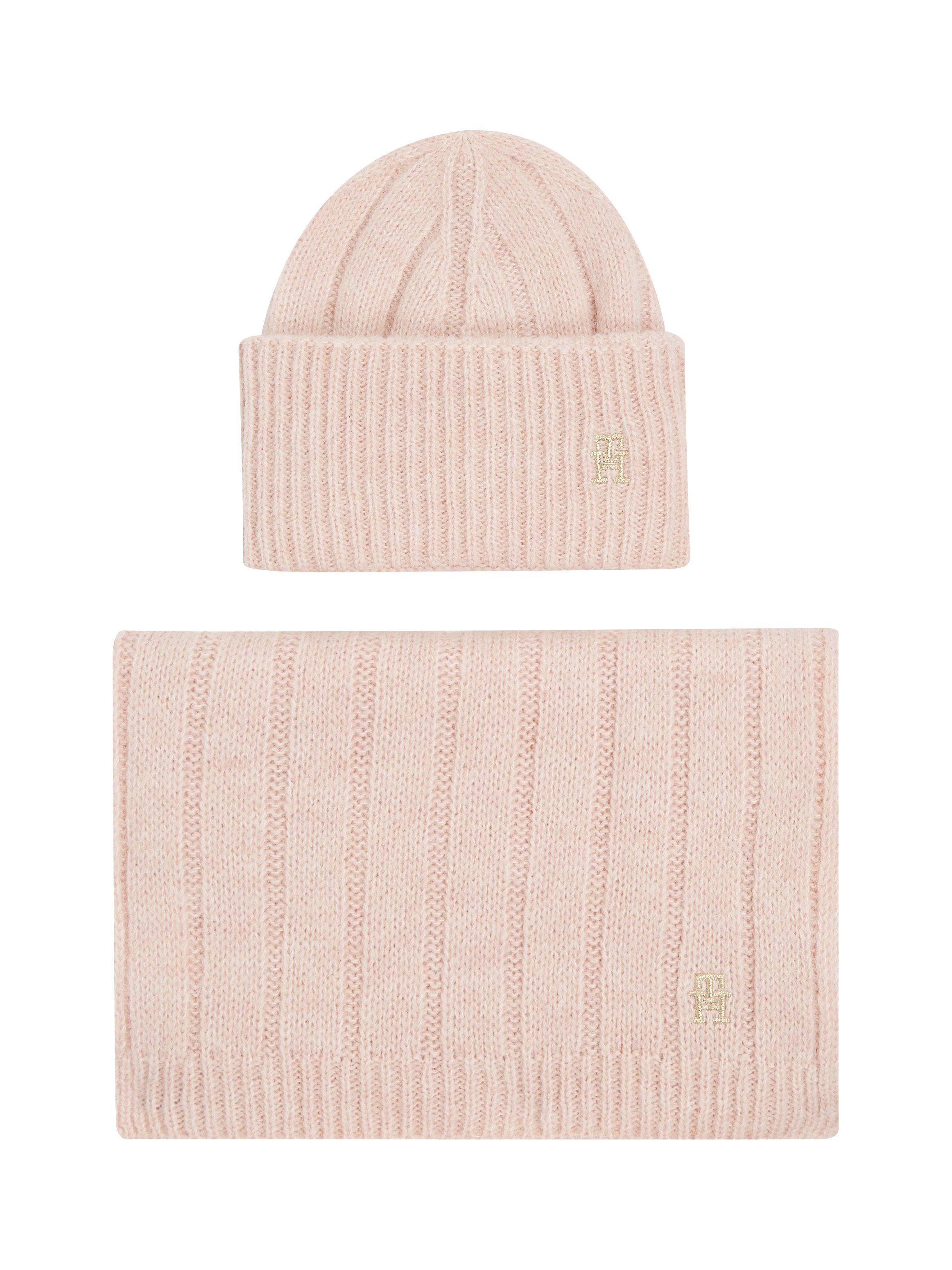 Tommy Hilfiger Strickschal GP TH TIMELESS BEANIE + SCARF, (Set, Mütze und Schal), Geschenkset Sepia Pink