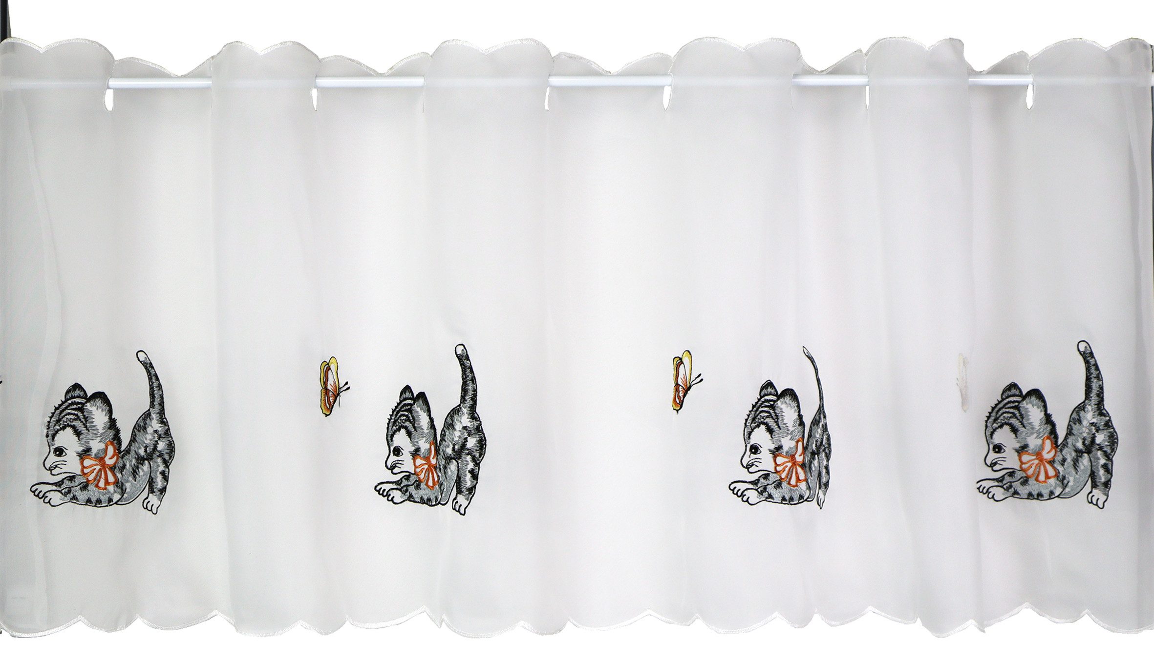 EXPERIENCE Scheibengardine Bistrogardine Katze Schmetterling Weiß Grau 44x1 günstig online kaufen