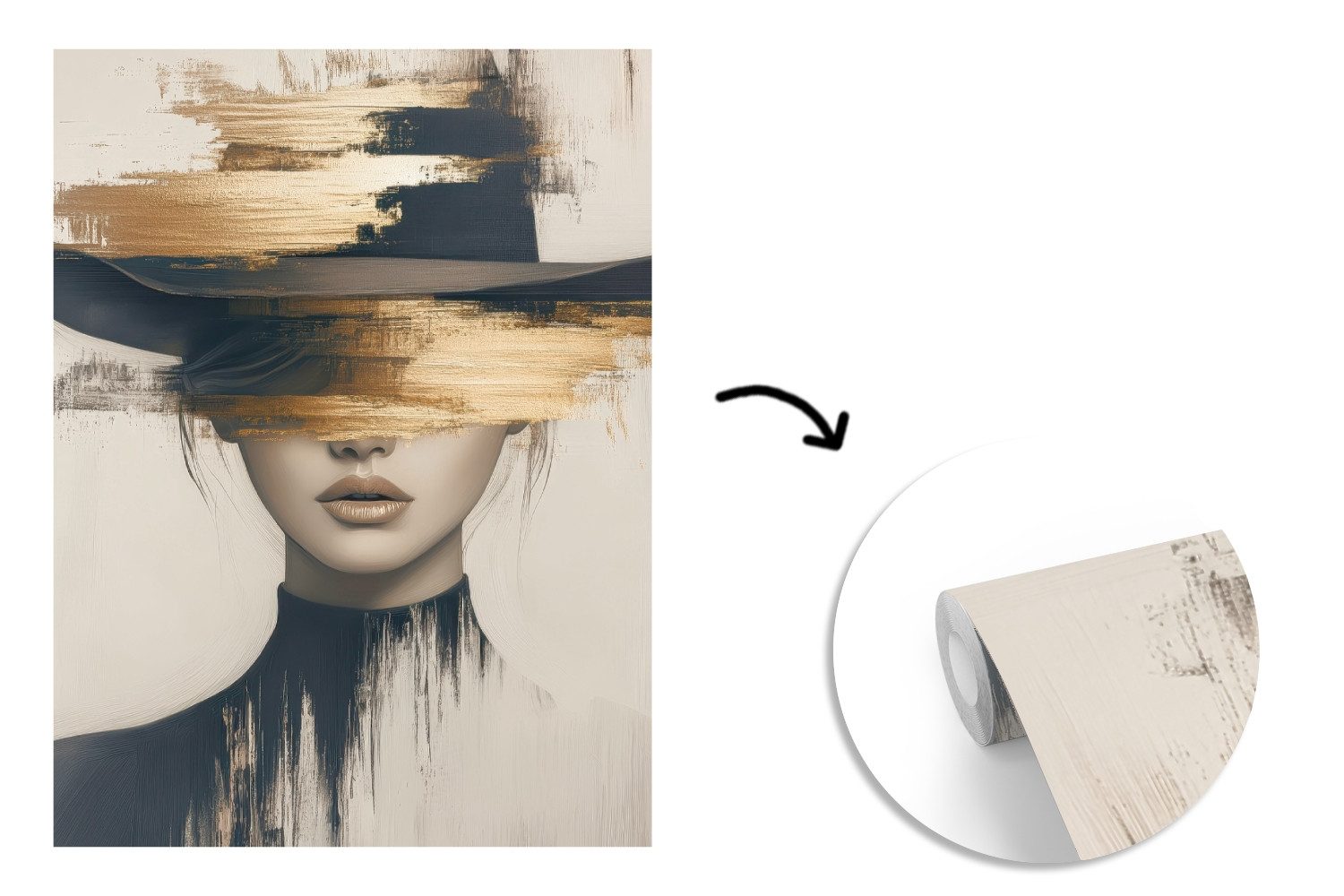 MuchoWow Fototapete Frau - Hut - Farbe, Matt, bedruckt, Montagefertig Vinyl Tapete, Wandtapete, 205x280 cm