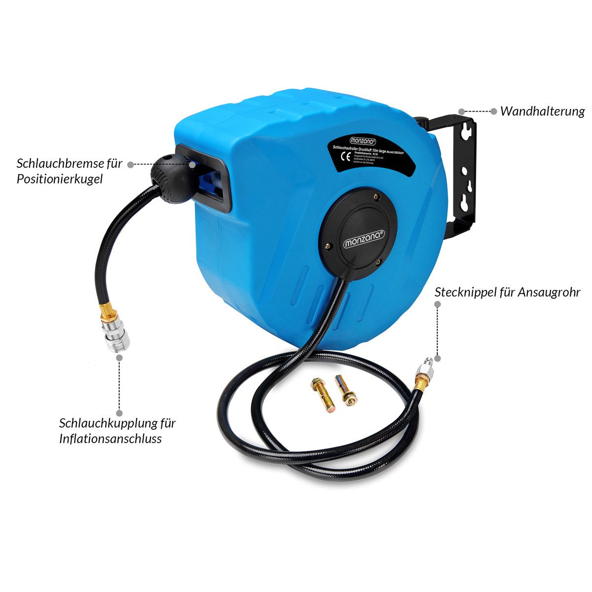 Deuba Schlauchtrommel, Druckluftschlauch Aufroller automatisch 10m 1/4" Anschluss