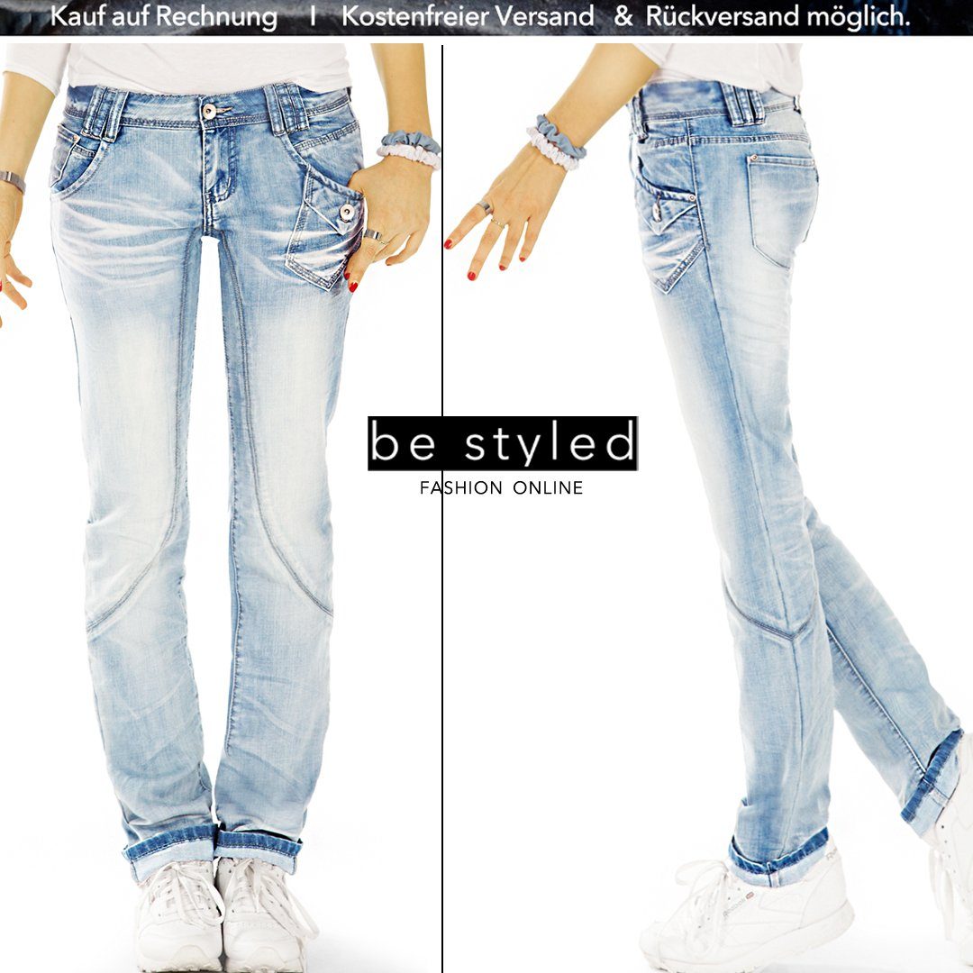 be styled Straight-Jeans low Ziernähte Damenhosen geschnittene waist Jeanshosen, j22g-1 vintage gerade niedrig diverse