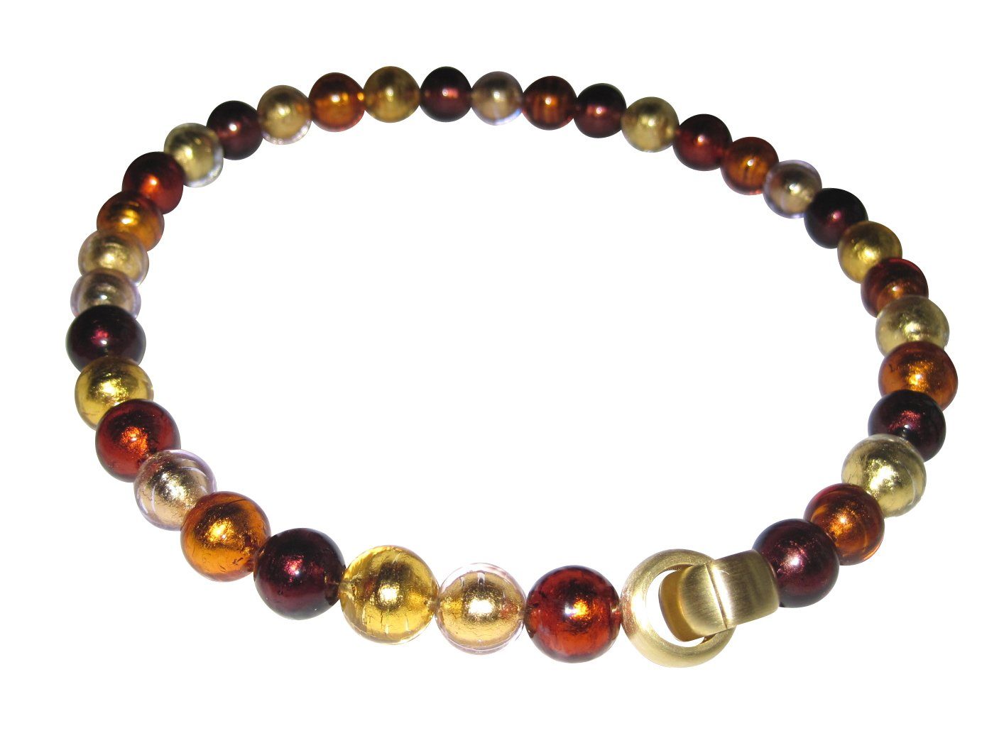 Mugello Perlenkette Murano Kette Amber elegant festlich Geschenk Fest, Muranoglas mit eingearbeitetem Blattgold, Schließe Goldschmiedearbeit