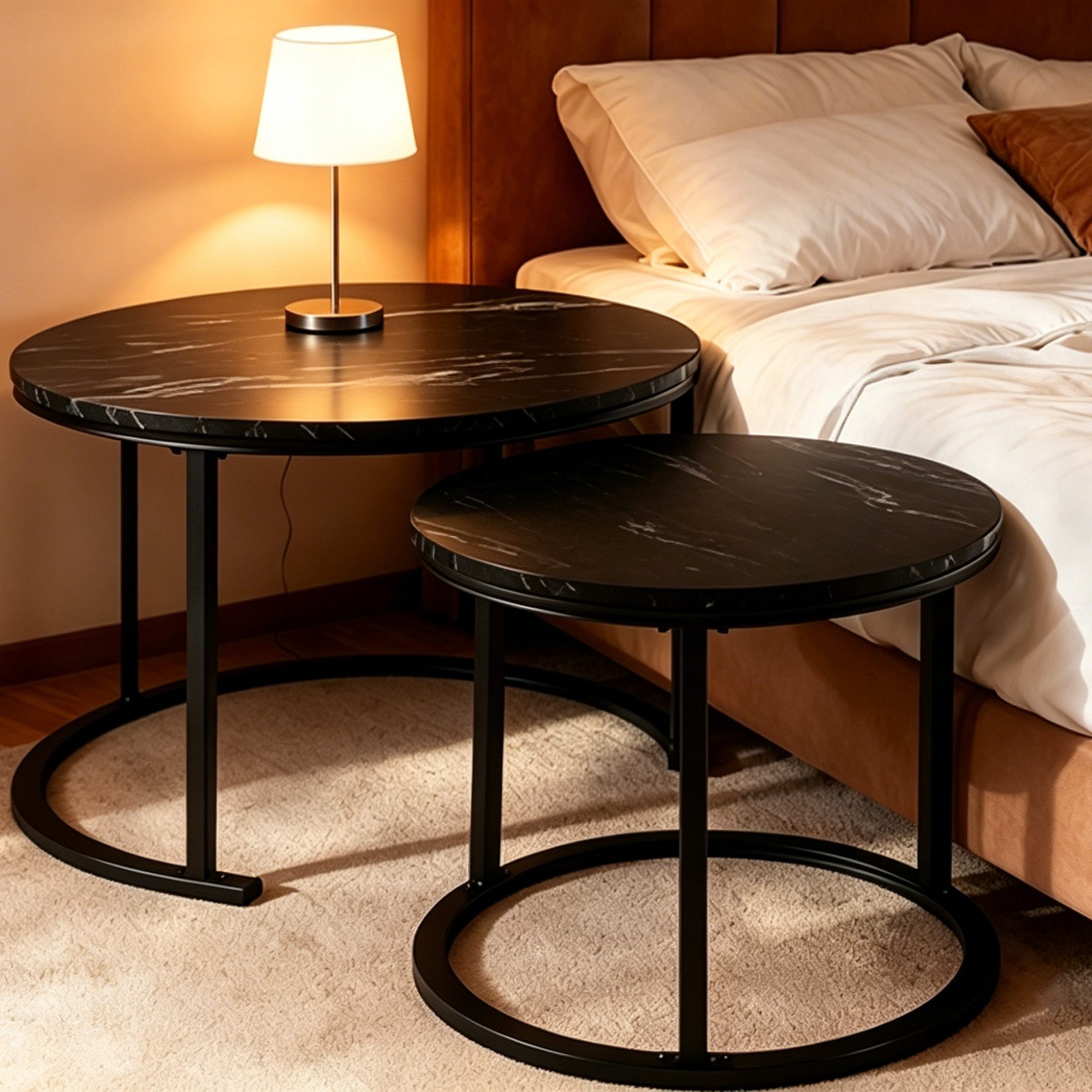 BIGTREE Couchtisch 2er Set Wohnzimmertisch Set Rund Wohnzimmer Tisch (2-St., 2er-Set), 70x70x45 cm und 50x50x40 cm