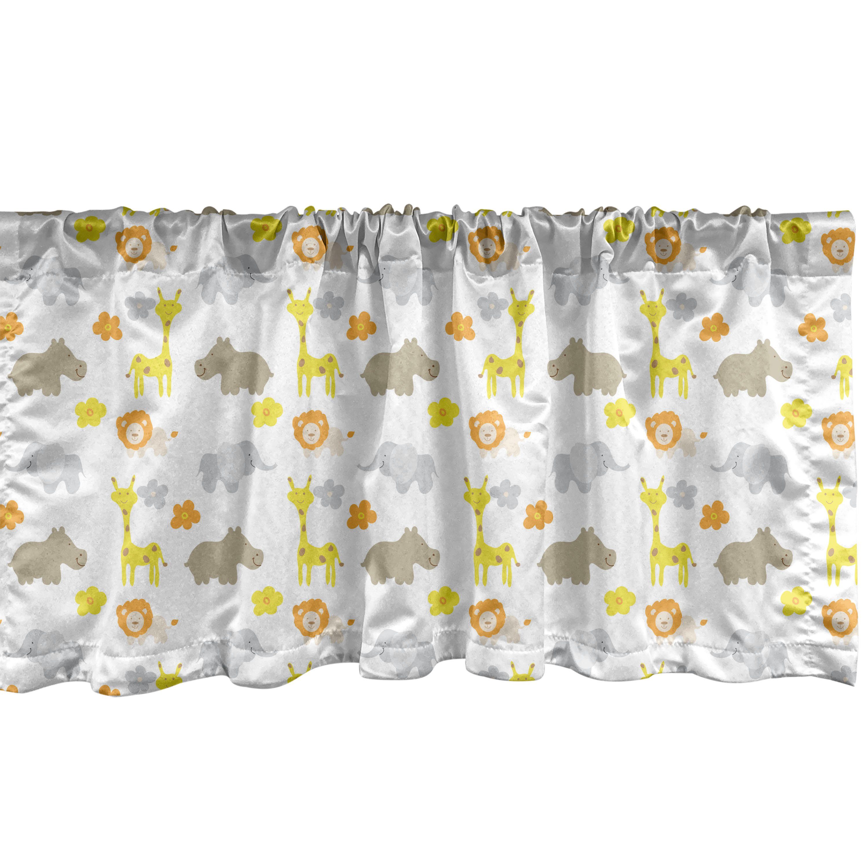 Scheibengardine Vorhang Volant für Küche Schlafzimmer Dekor mit Stangentasche, Abakuhaus, Microfaser, Kindergarten Baby-Dschungel-Tiere