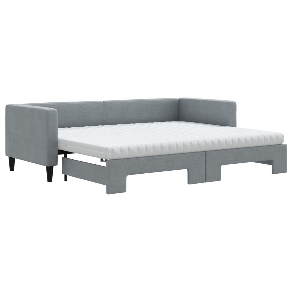 vidaXL Daybed, Tagesbett Ausziehbar mit Matratze Hellgrau 80x200 cm Stoff