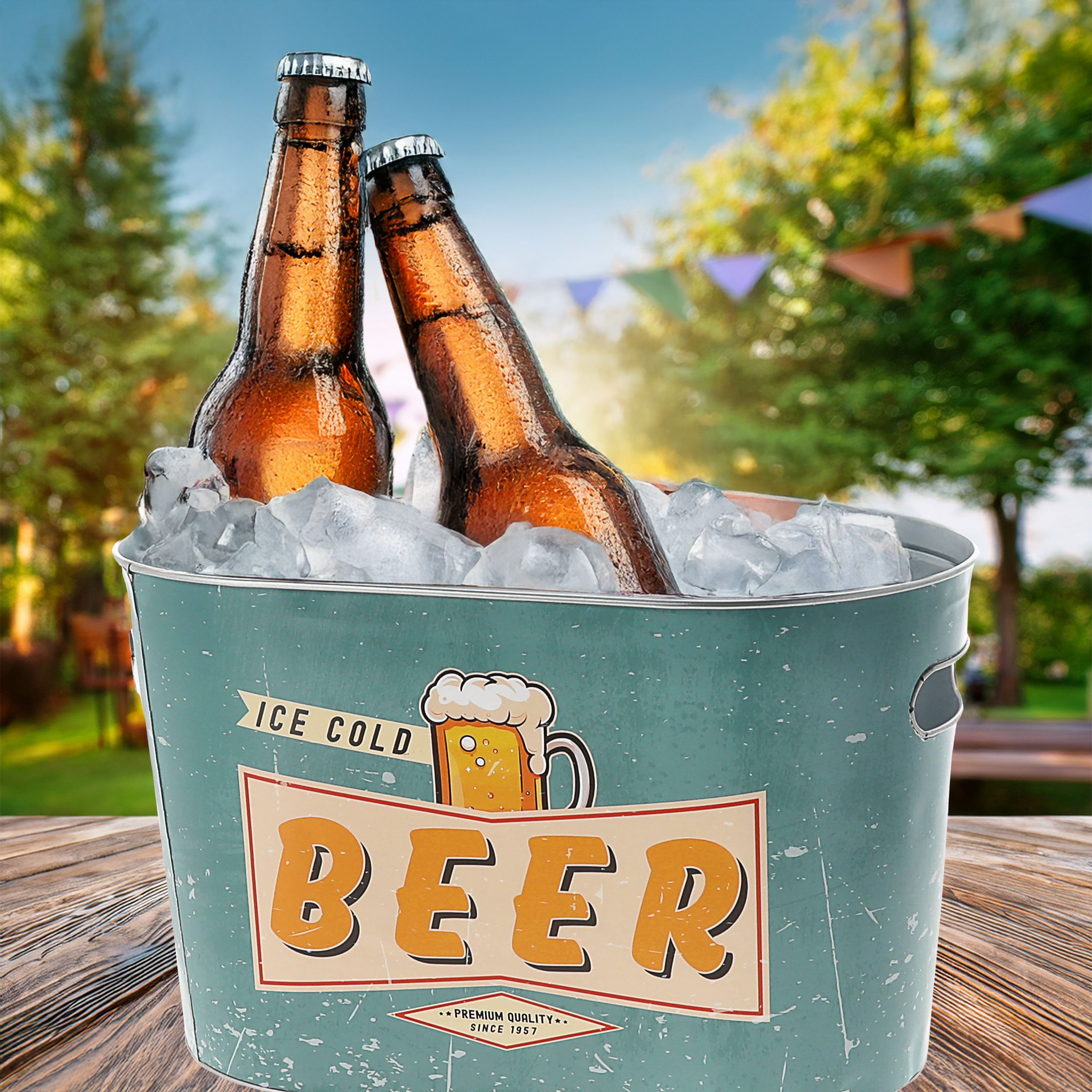 CEPEWA Eiseimer Bierkühler Eimer 'Ice cold Beer' 34x20cm Stahlblech Retro-Design Kübel