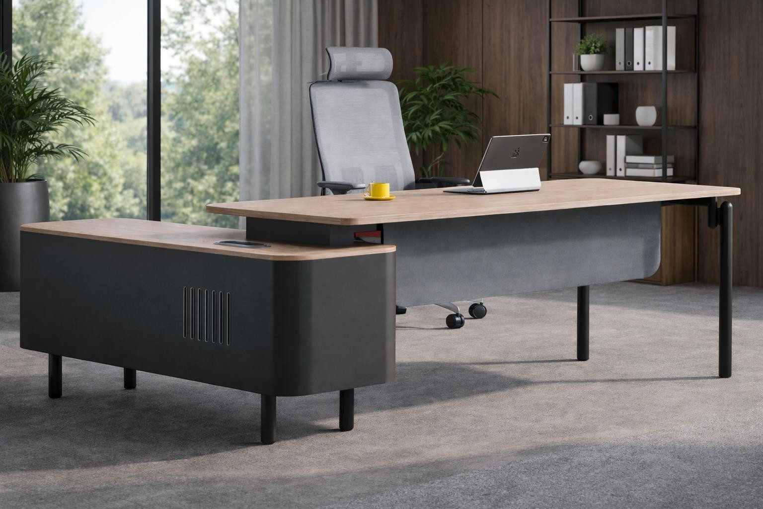 Xlmoebel Eckschreibtisch Brauner Eckschreibtisch aus Holz für stilvolle Büros, Made in Europa