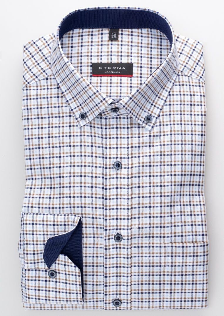 ETERNA LANGARM HEMD COMFORT FIT PINPOINT MITTELBLAU UNIFARBEN