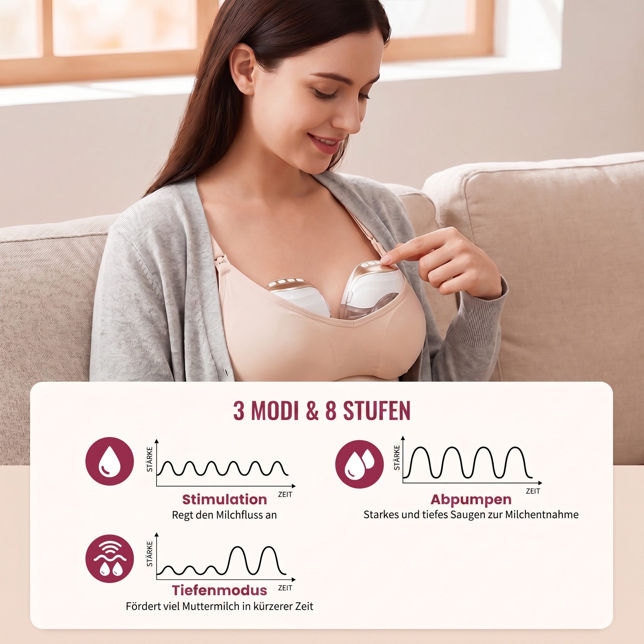 oyajia Elektrische Milchpumpe Milchpumpe Tragbar Freihändig,Brustpumpe Milch mit 3 Modi und 8 Stufen, tragbar Milchpumpe,Ultra Leise Wiederaufladbare,Fassungsvermögen 150ml, 1-tlg., 4 Trichtergrößen