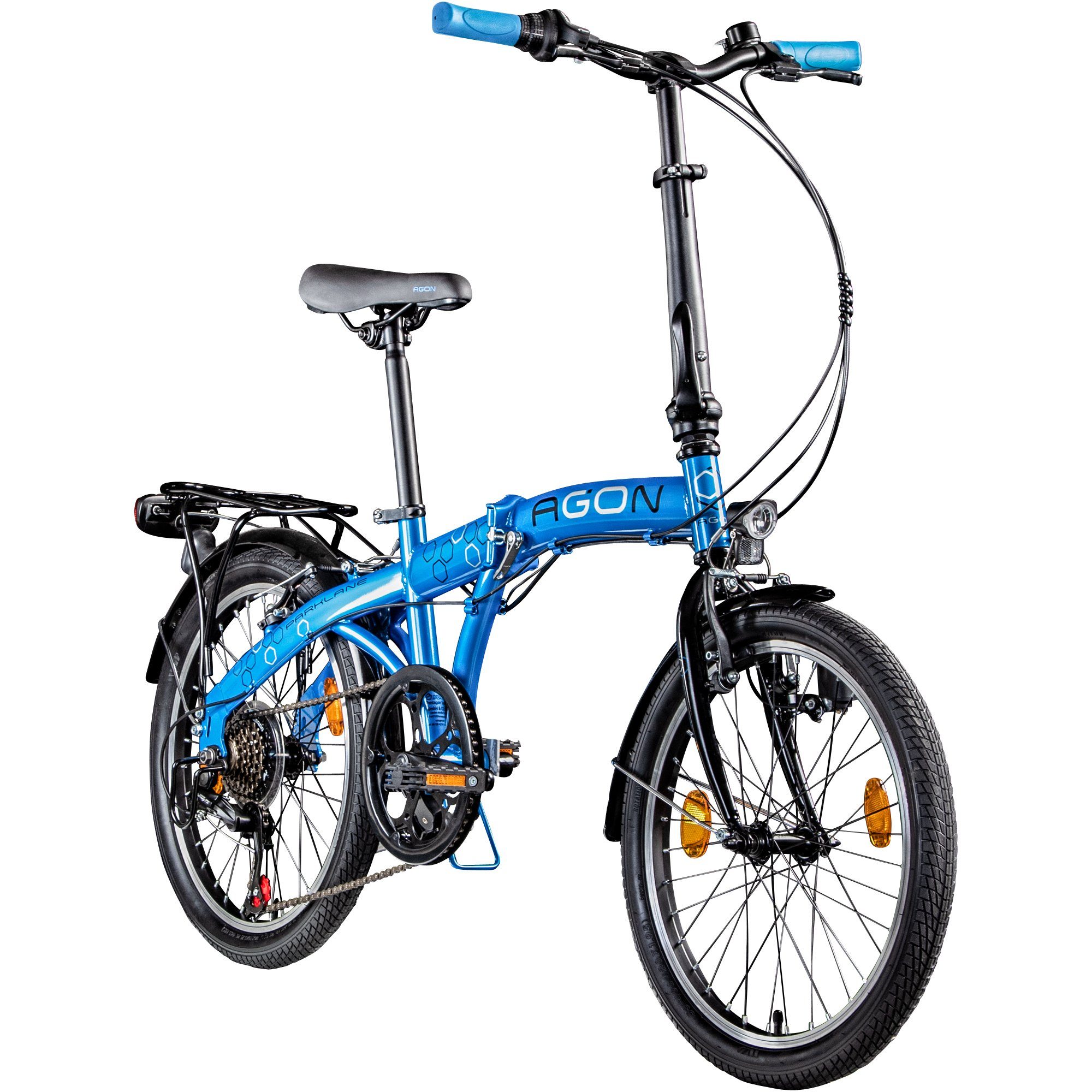 agon® Faltrad Parklane, 6 Gang Shimano Tourney Schaltwerk, Kettenschaltung, 20 Zoll Klapprad 150 - 185 cm mit StVZO Licht Faltrad City Urban Bike