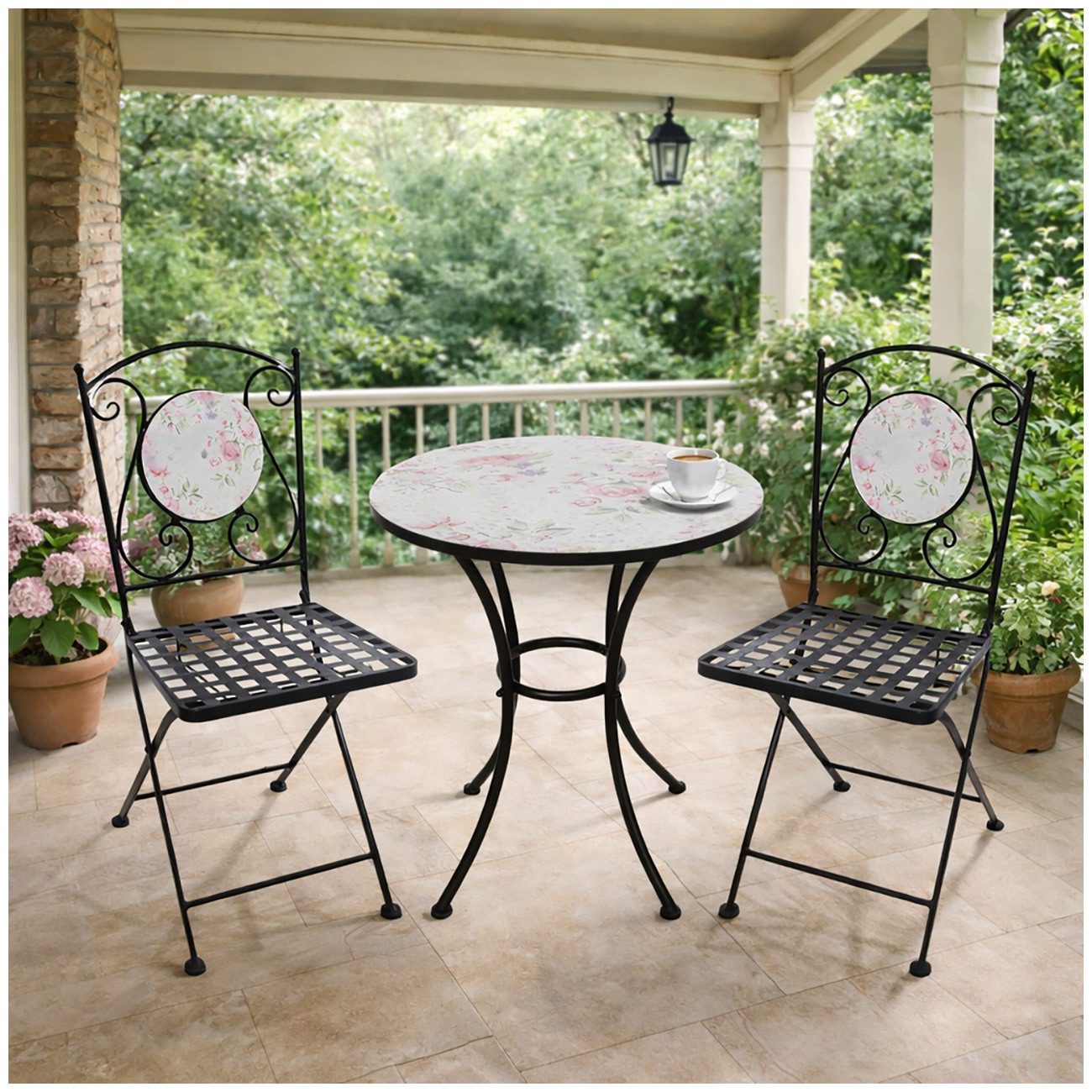 HTI-Living Garten-Essgruppe Tisch und 2 Stühle Celia Rosen, (Set, 3-tlg., 1 Tisch 2 Stühle), Sitzgruppe Essgruppe Balkonset