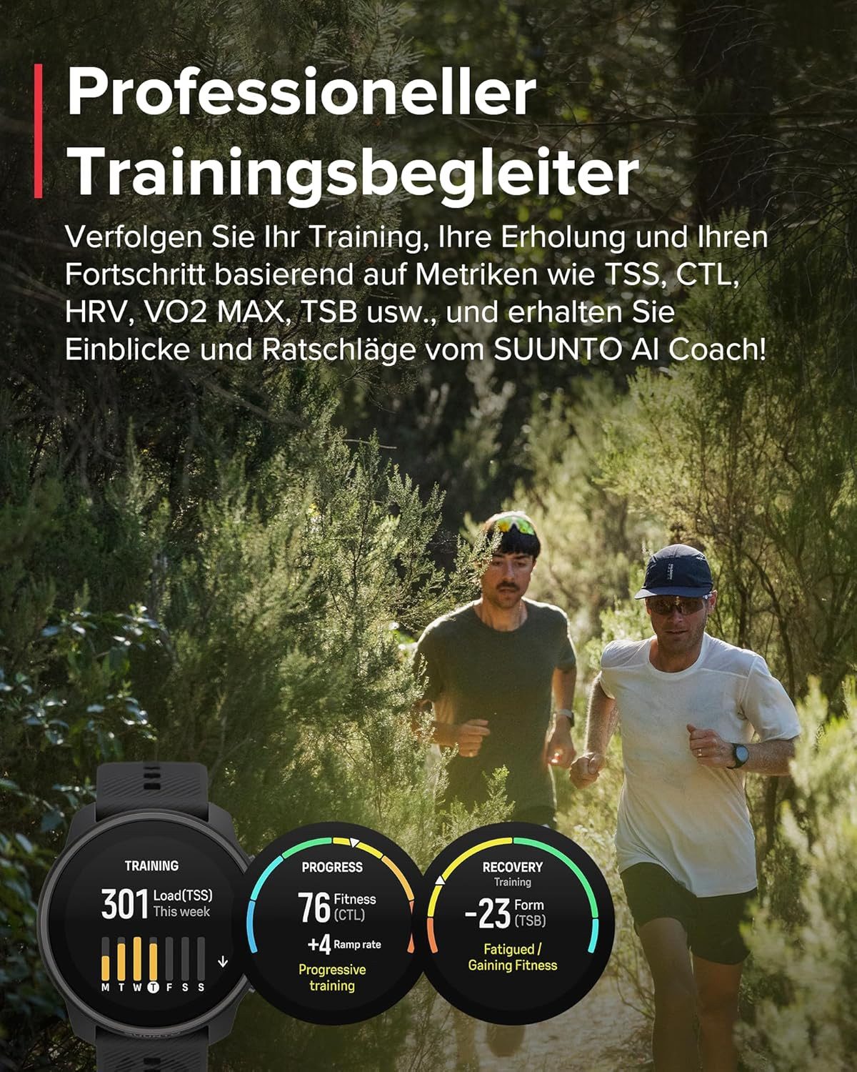 Suunto Smartwatch (3,3 cm, android ios), Multisport Smartwatch mit GPS AMOLED Display HRV und 95 Sportmodi