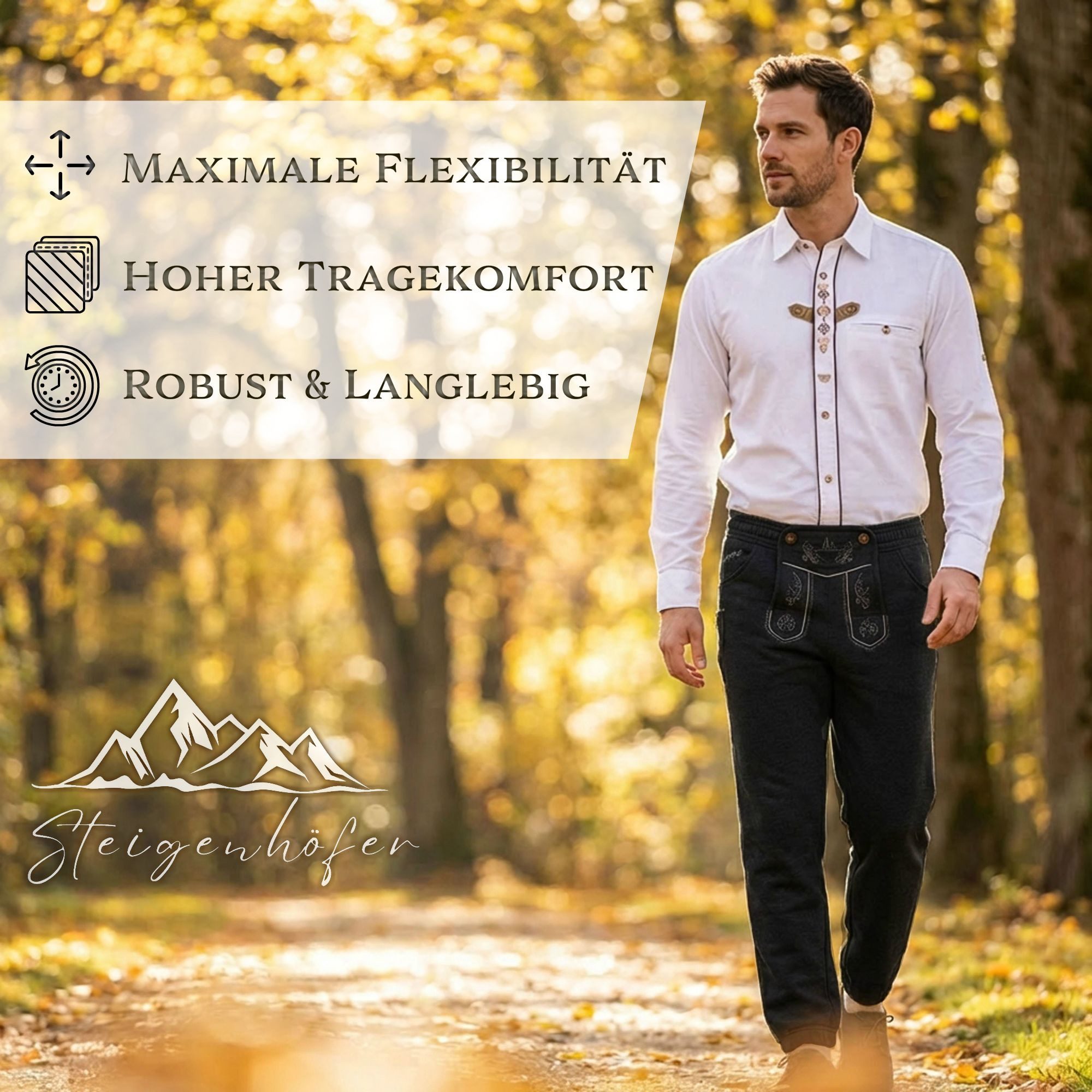 Steigenhöfer Manufaktur Trachtenhose Lange Jogginghose mit Kordelzug im Lederhosen Look - Marius Jogging Lederhose Herren Tracht - Für dein Oktoberfest Herren Outfit