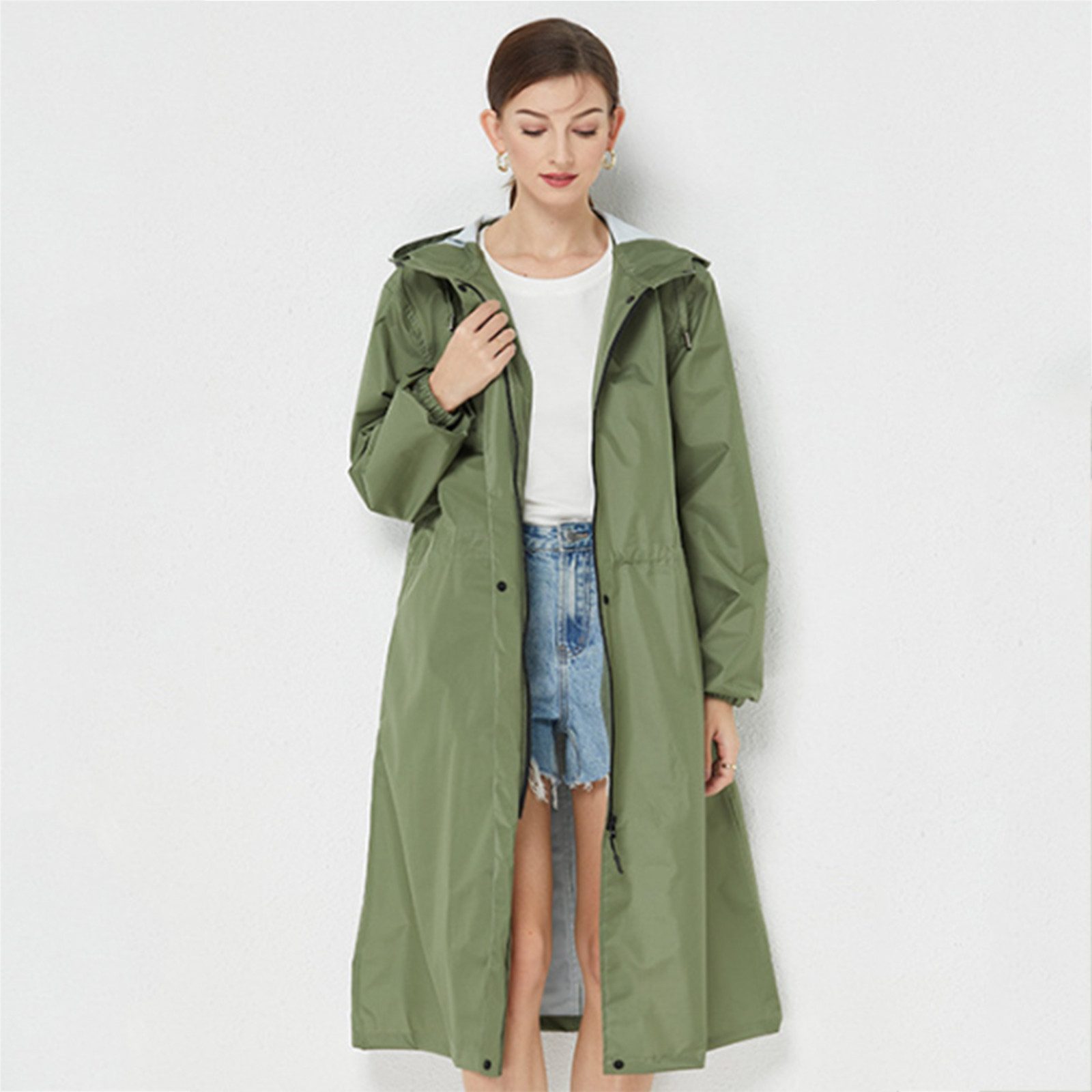 MOPUEA Regenjacke Lange Regenjacke Wasserdicht Winddicht Leicht Faltbar Outdoor Jacke (Regenjacke für Alltag, Reisen und wechselhaftes Wetter, Leicht faltbar, spart Platz im Rucksack oder Koffer) Wasserdicht, winddicht, leicht und pflegeleicht