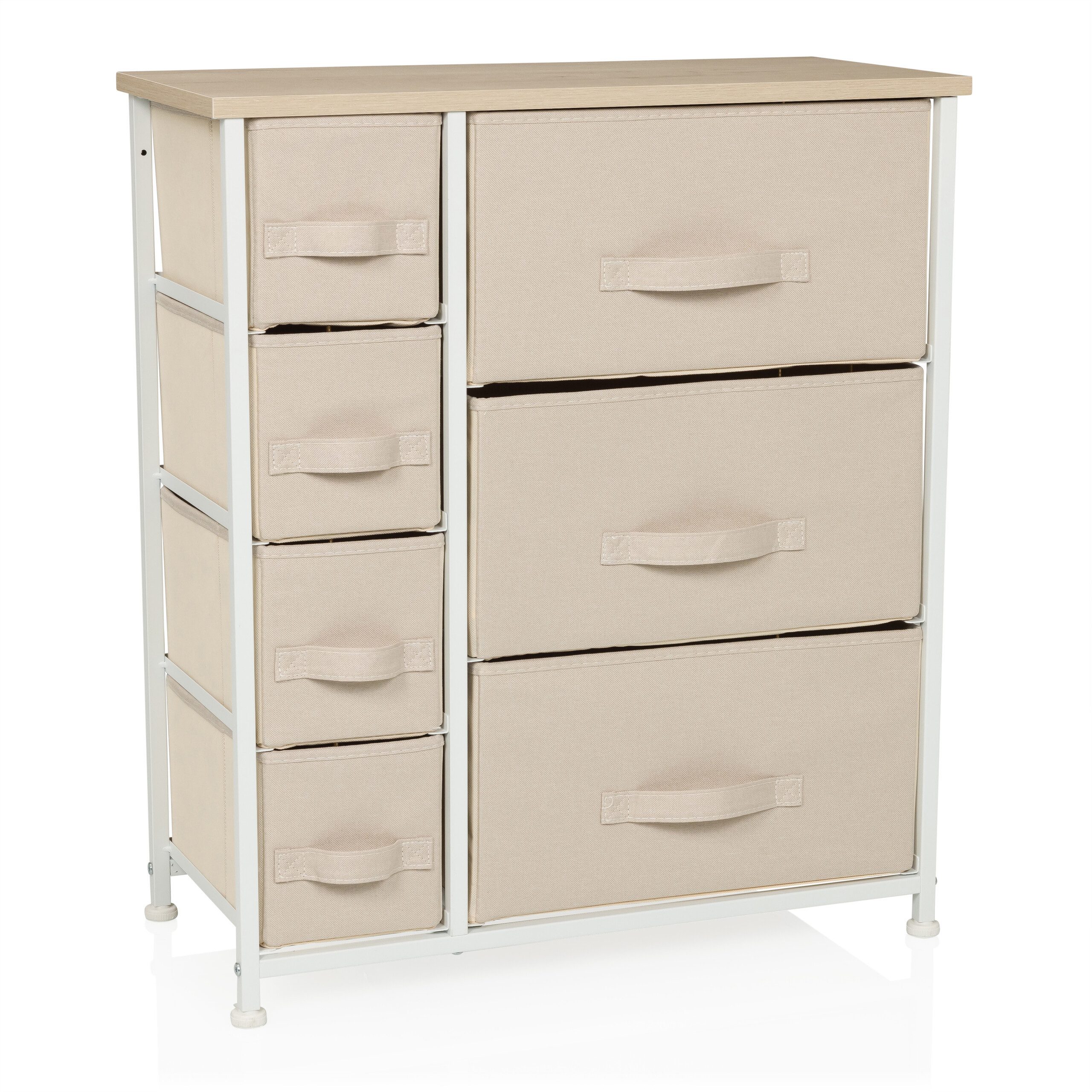 hjh LIVING Kommode FOLDRESS B Sideboard H/B/T: 73.0 x 63.5 x 30.0 cm, Schubladenkommode mit 7 Stoff-Schubladen, Metall-Gestell, Holz-Ablage