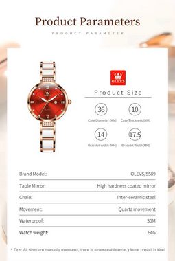Tidy Quarzuhr Olevs 5589 Quarz Uhr Keramik Uhren Luxus elegante Damen Armbanduhr, Ideal als Geschenk