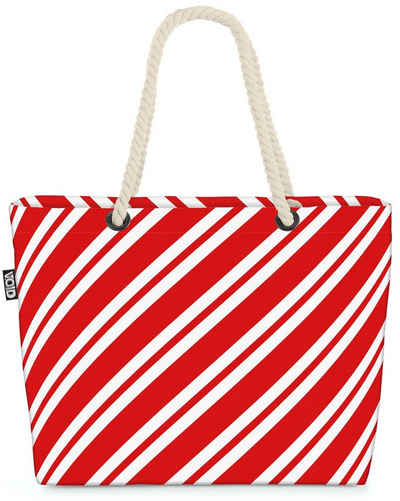 VOID Strandtasche (1-tlg), Weiss Rot gestreift Beach Bag Streifen Urlaub Baden Küche Wohnzimmer Balkon