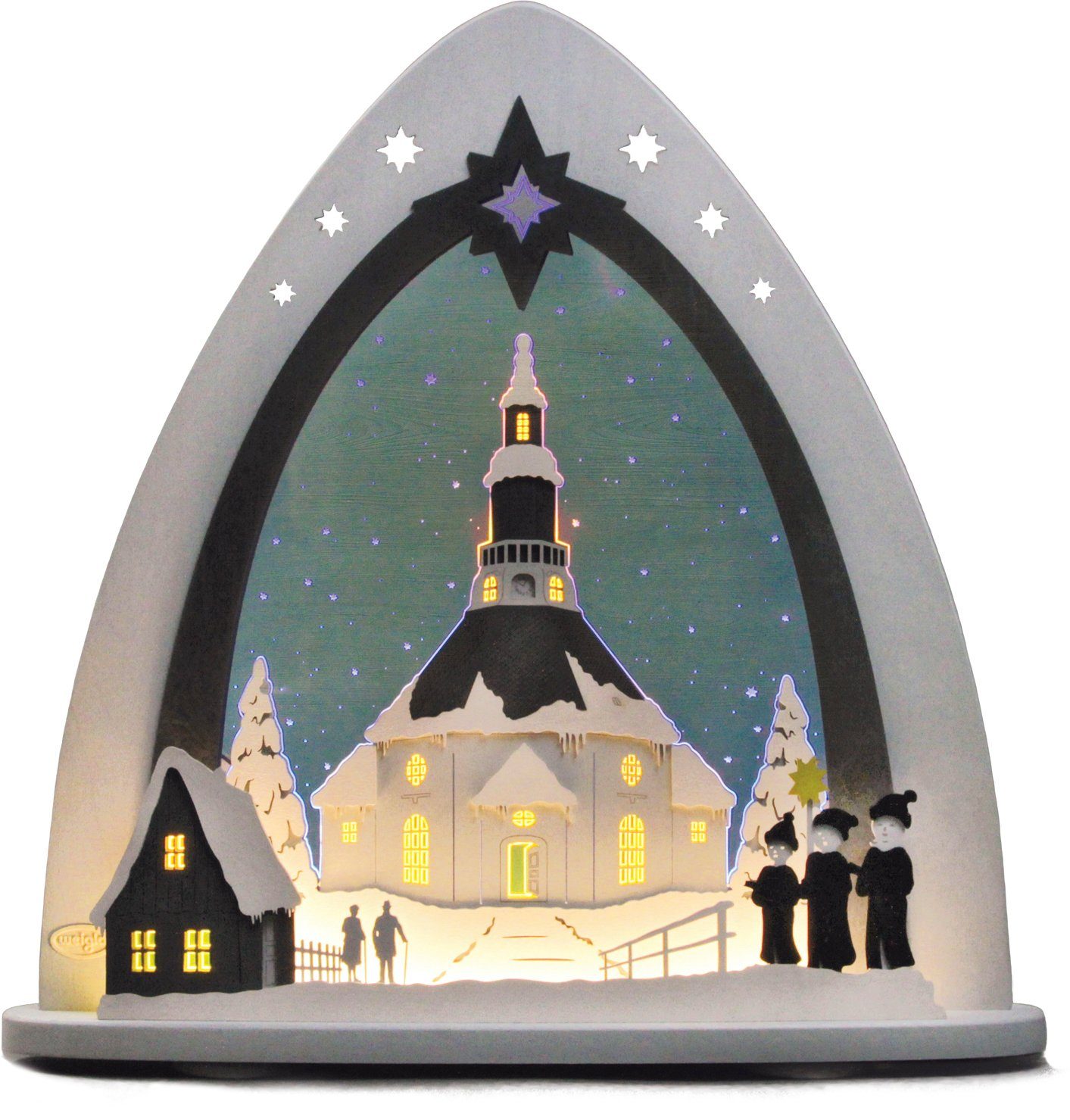 Seiffener in Lichterbogen Optik 3D Weihnachtsdeko, Weigla Kirche,