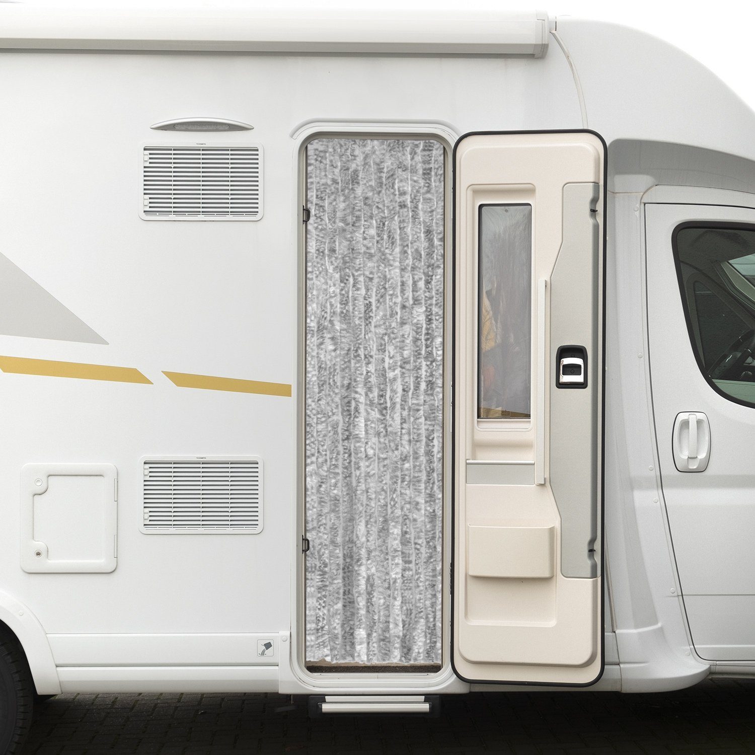 St), Chenille 56 Wohnmobil x Moritz, Türvorhang 185 abdunkelnd, Hakenaufhängung Zubehör Camping grau Wohnwagen Türvorhang Flauschvorhang weiß, cm (1 Vorhänge