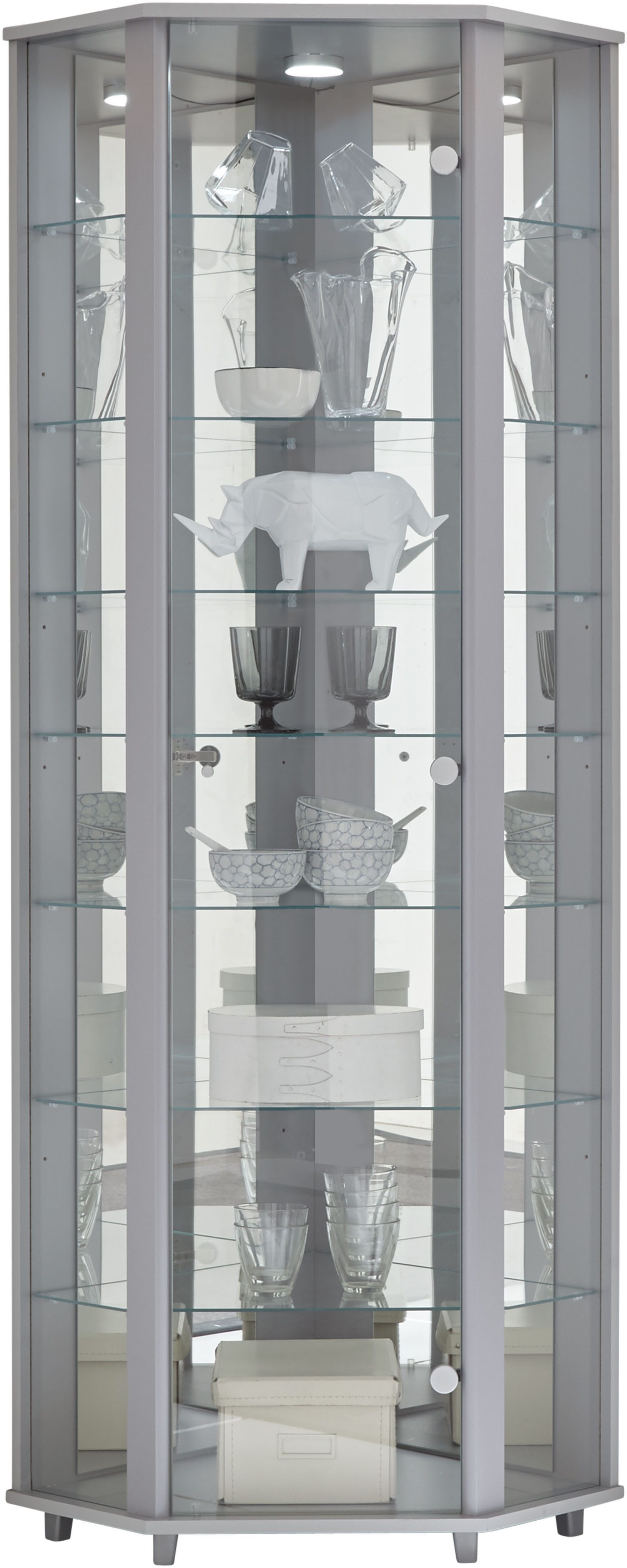 fif möbel Eckvitrine TRIO Höhe ca. 172 cm, ink. Beleuchtung Eckvitrine/Glasvitrine 1x Glastür, perfekt für Sammler, Sammlervitrine