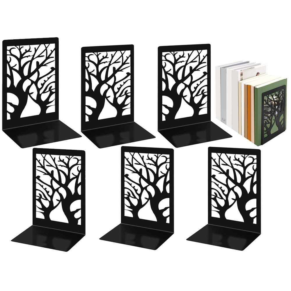 TUWENA Buchstütze 3 Paar Buchstütze, Buchstützen Metall Bücherhalter mit Rutschfester (6 St), 6 Stück Bücherregale Bücherstopper für Schule,Büro,Zuhause, Bibliothek