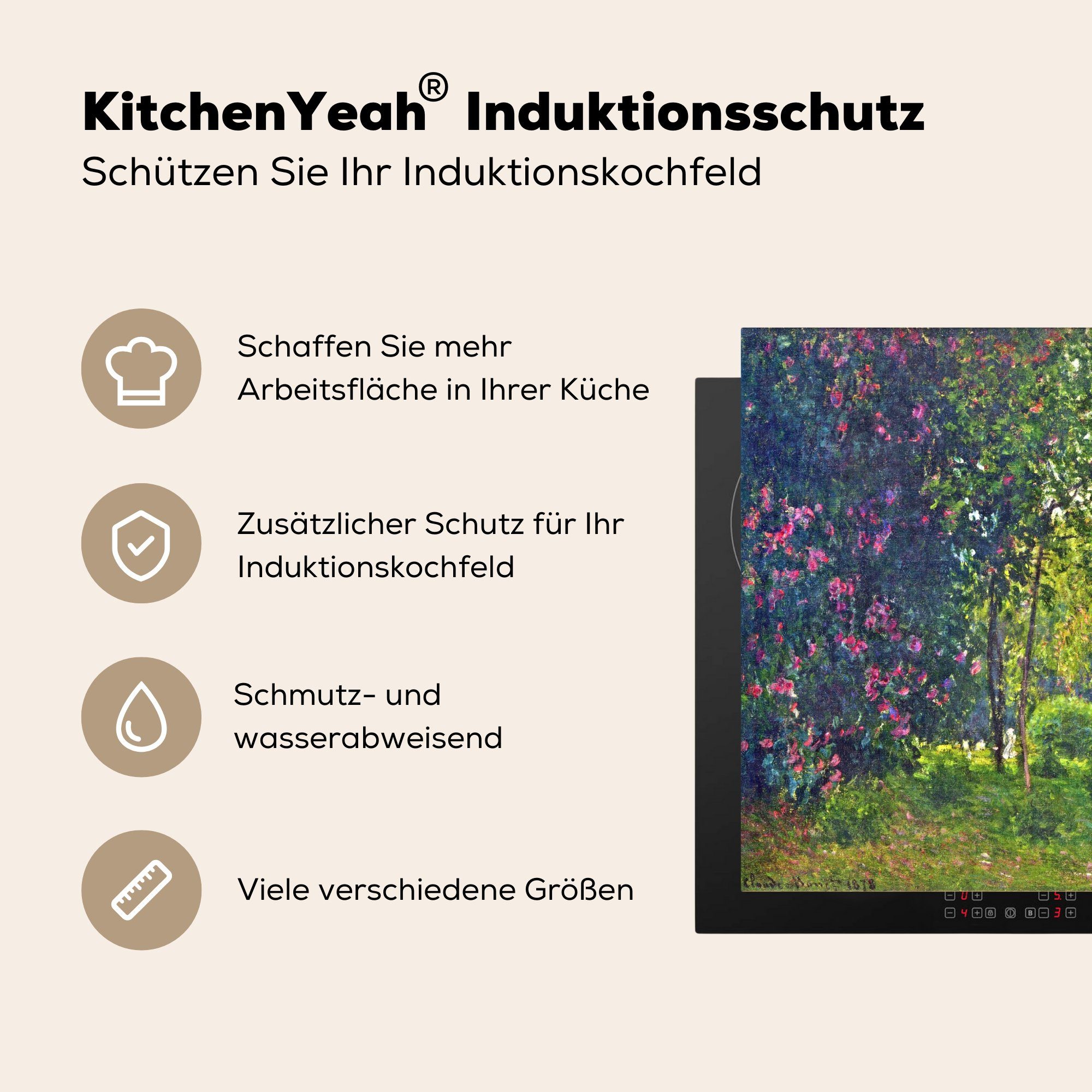 Claude küche, Vinyl, MuchoWow für Monceau (1 Induktionsmatte Ceranfeldabdeckung 59x52 Parc Monet, cm, von tlg), Gemälde - die Herdblende-/Abdeckplatte