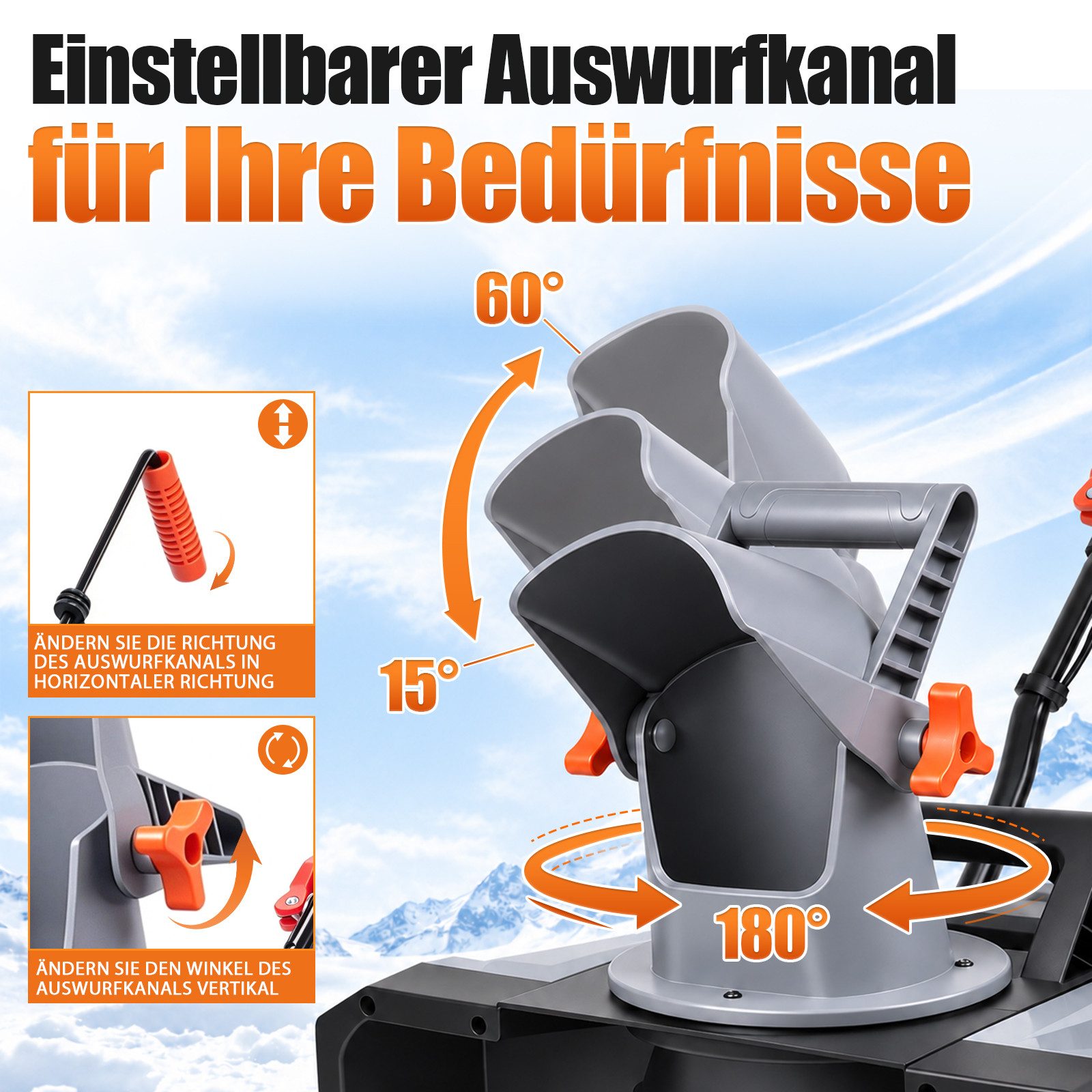 XERSEK Akku-Schneefräse 1400W Elektro Schneeschaufel Schneeschieber Brushless Motor 6500RPM, (46cm Arbeitsbreite 27cm Schneehöhe 7m Wurfweite, inkl. 2x4Ah Akkus – Bild 4 von 5