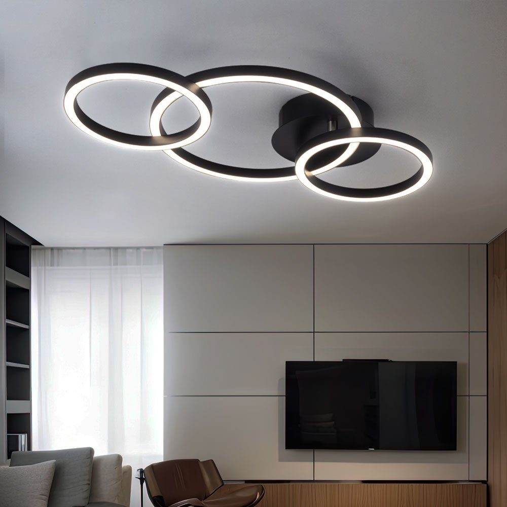 Globo LED Deckenleuchte, LED-Leuchtmittel fest verbaut, Warmweiß, Deckenleuchte Schlafzimmerleuchte Designleuchte LED schwarz Ringe