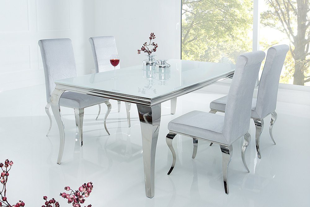 riess-ambiente Esstisch MODERN BAROCK 180cm weiß / silber (Einzelartikel, 1-St), Esszimmer · Opalglas · Edelstahl · eckig – Bild 3 von 5