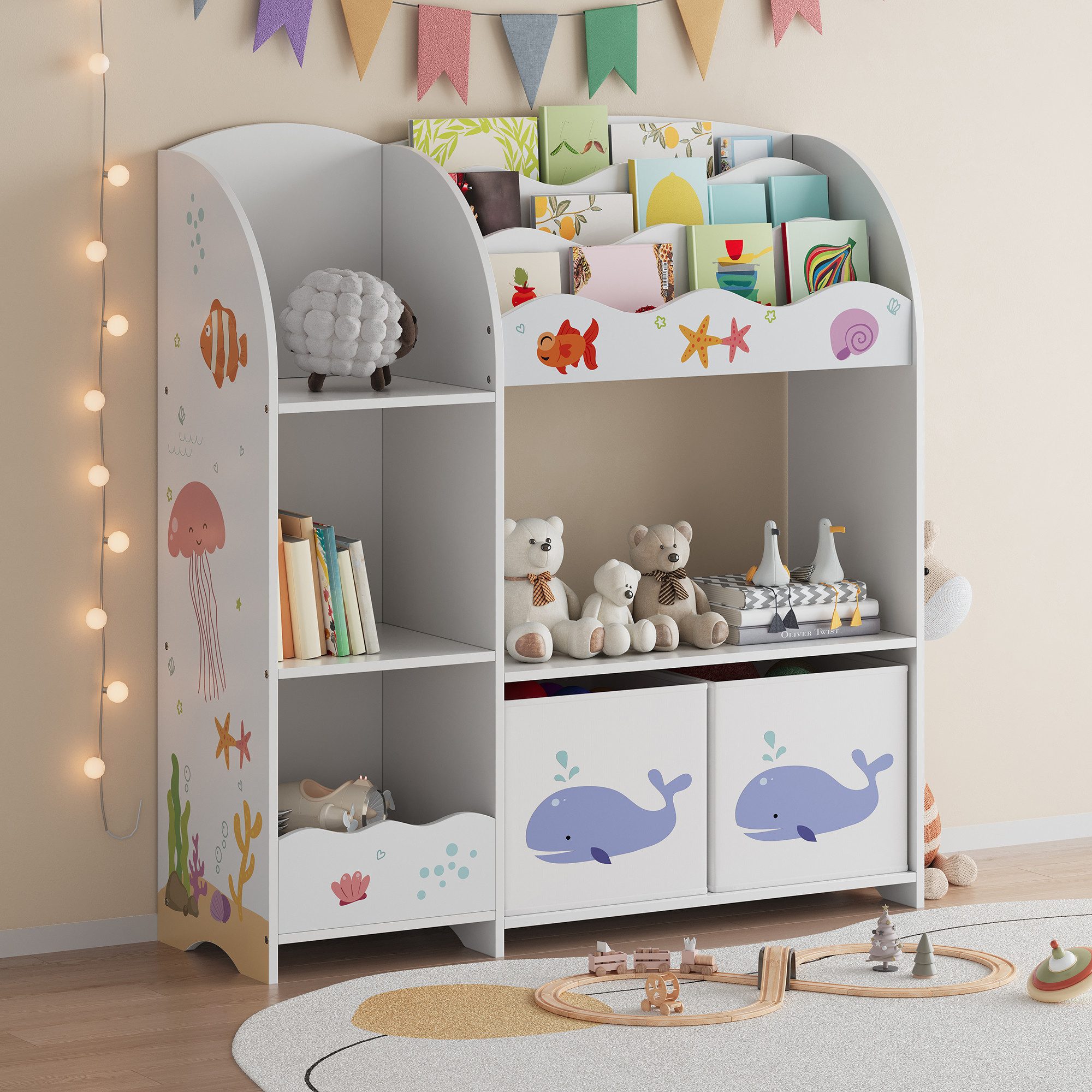 en.casa Kinderregal, »Lysekil« 100 x 93 x 30 cm mit Aqua Dream Motiv günstig online kaufen