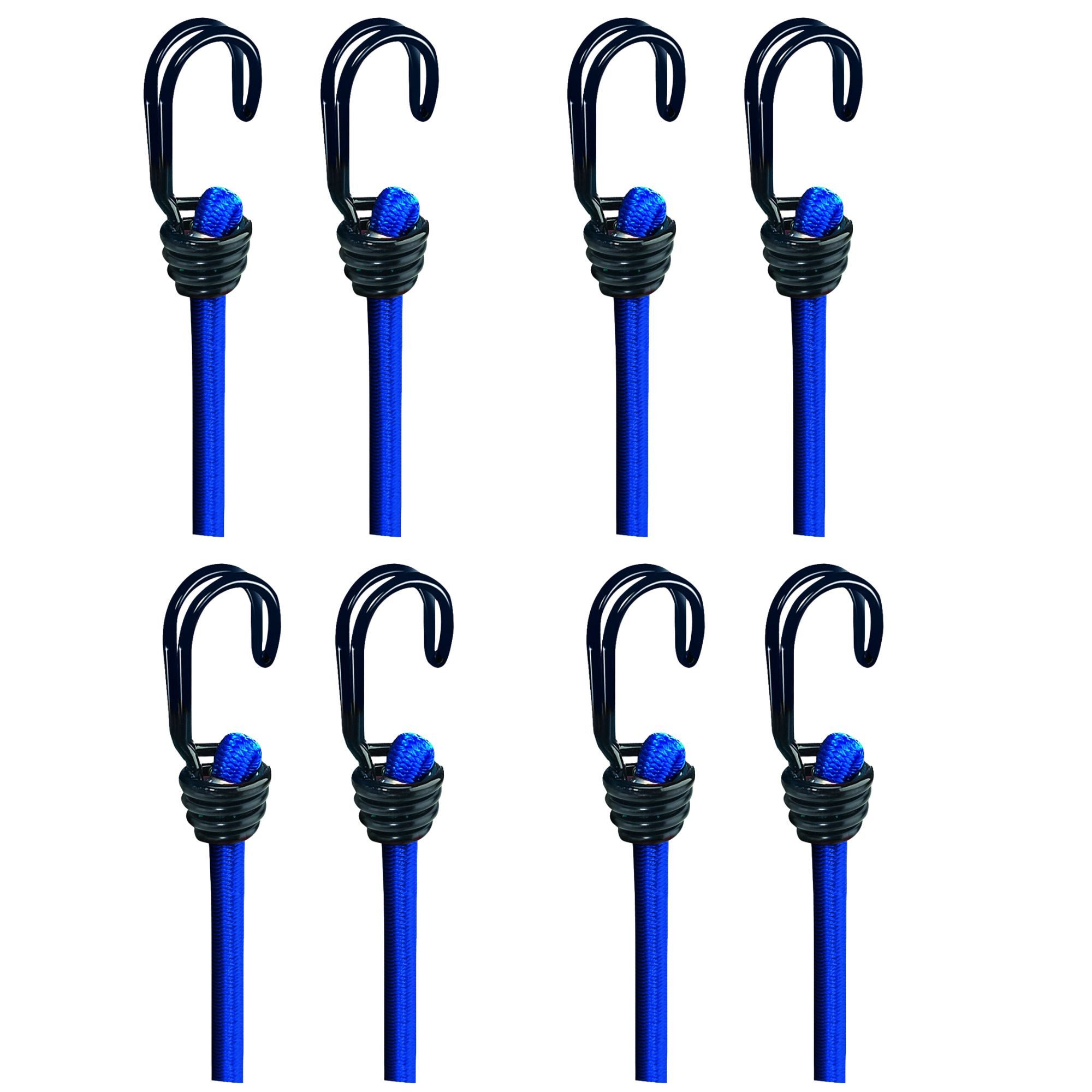 BASI Schlossverlängerung Spanngummi (Spar-Set, 4-tlg), 4er Set Gummispannseil, Doppelhaken 120 cm, bis 40 kg, blau, 8 Stück
