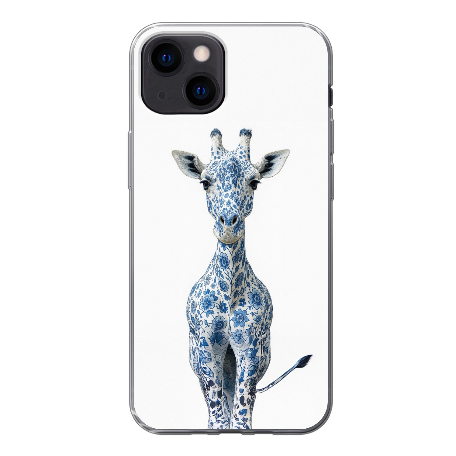 MuchoWow Handyhülle für Apple iPhone 13 mini Giraffe - Delfter Blau - Tiere - Minimalistis, Smartphone-Bumper, Print, Handy Schutzhülle Dünn