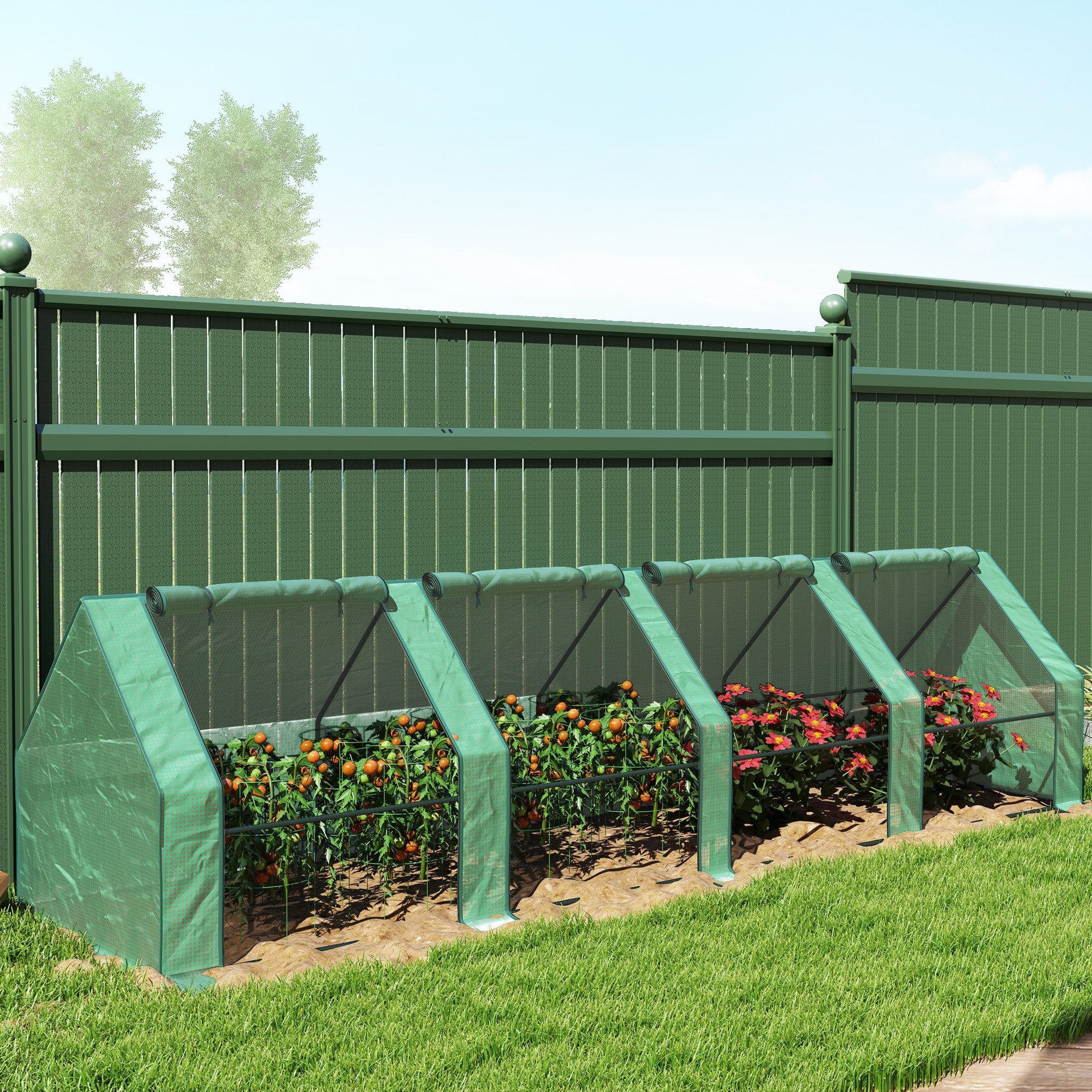 MC Star Gewächshaus Mini-Gartengewächshaus, Tunnelgewächshaus mit 4 Fenstern, und aufrollbaren Reißverschlüssen, Stahl, 140 g/m² PE, UV-beständig, 360 x 90 x 90 cm, Grün