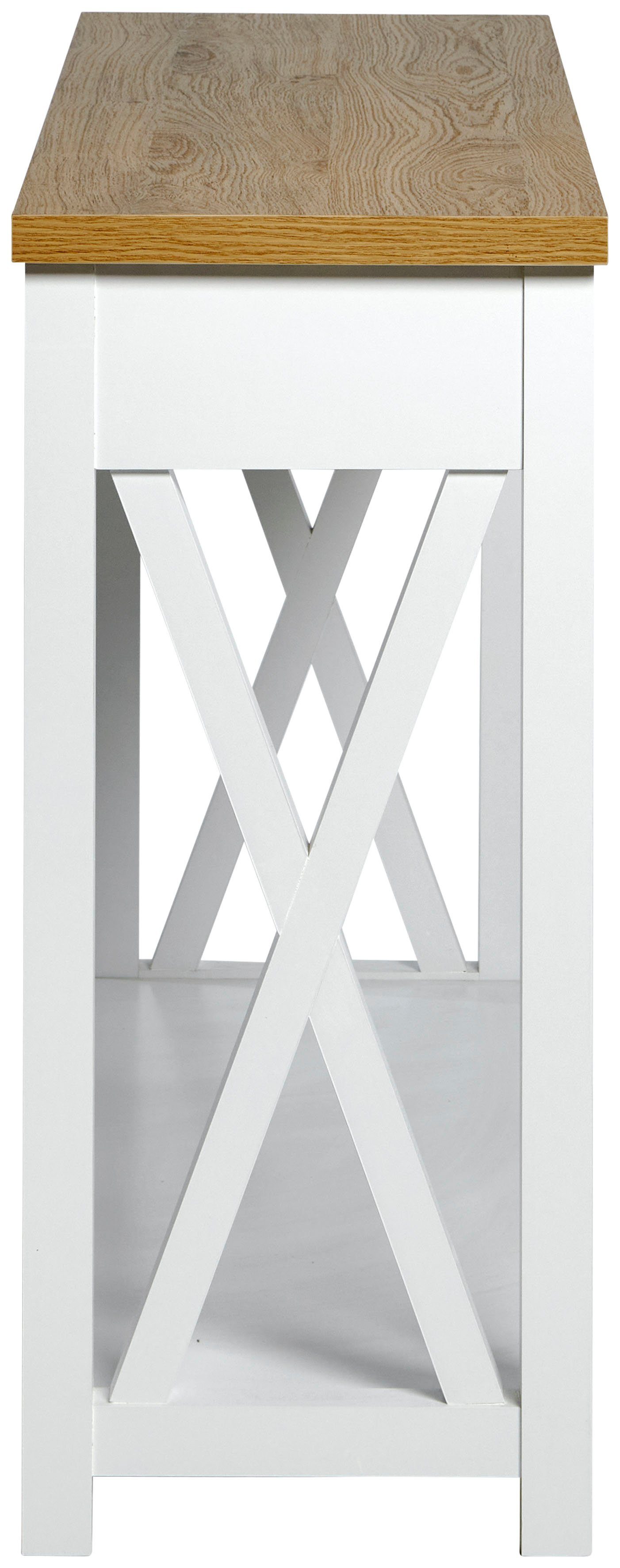 X-Design Konsolentisch Montana | (1-St), Eiche/Weiß und Landhausstil, Konsolentisch Ablage, Chalet Jahnke Weiß Schubladen 2 mit