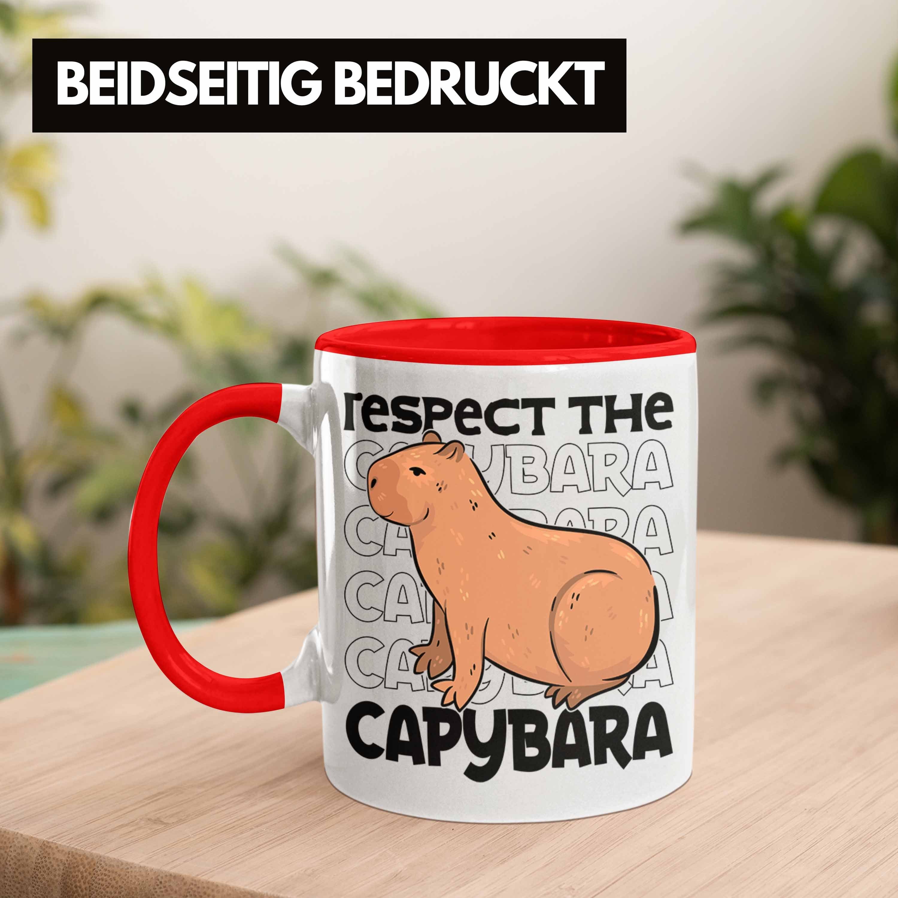 Trendation Tier Respect Capybara Tasse Capybara Geschenk für Tasse Capy Kaffeetasse The Rot