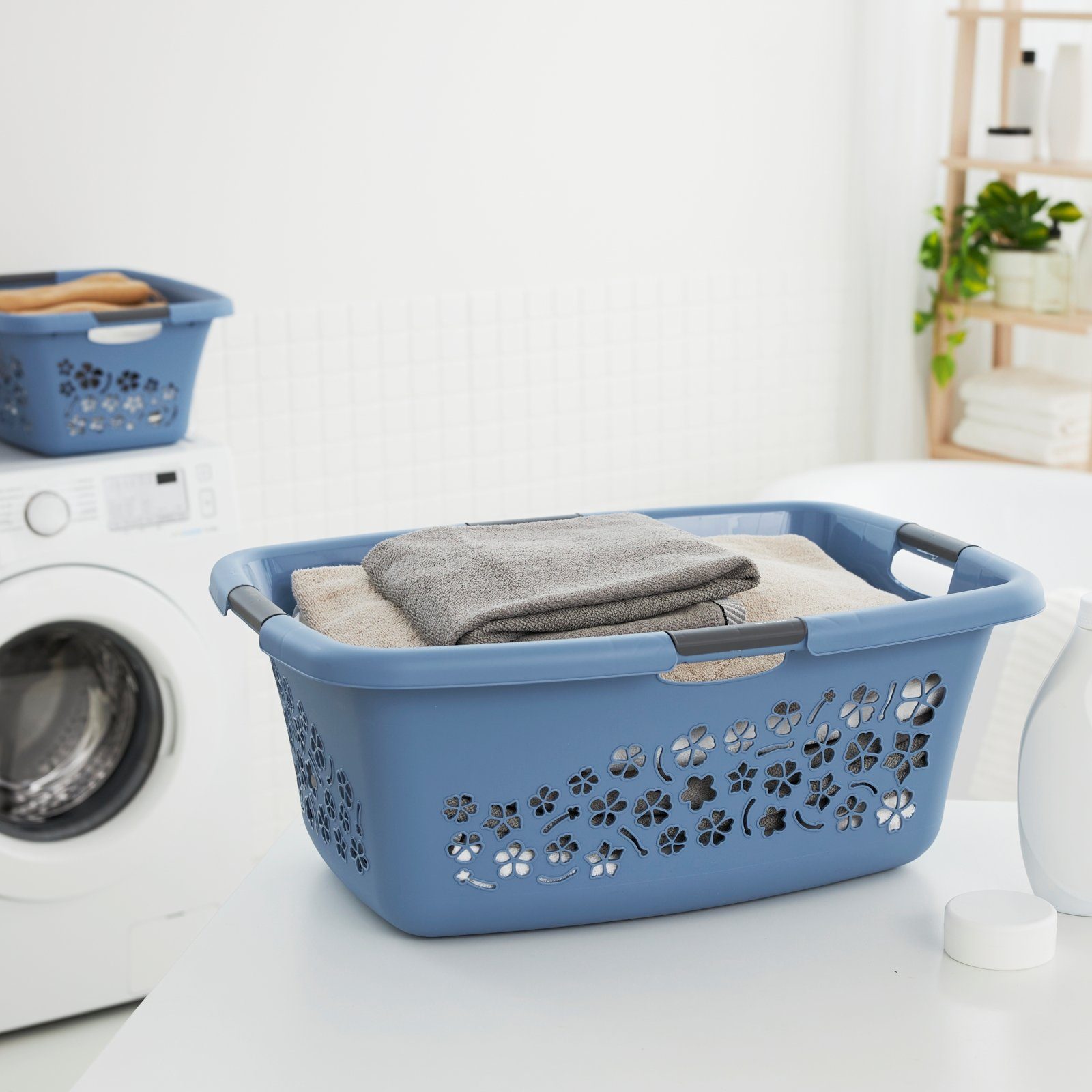 ROTHO Wäschekorb Flowers 3er-Set Wäschekorb 50l, Kunststoff (PP) BPA-frei (Wäschekorbset, 3er-Set), belastbare Tragegriffe – Bild 3 von 5