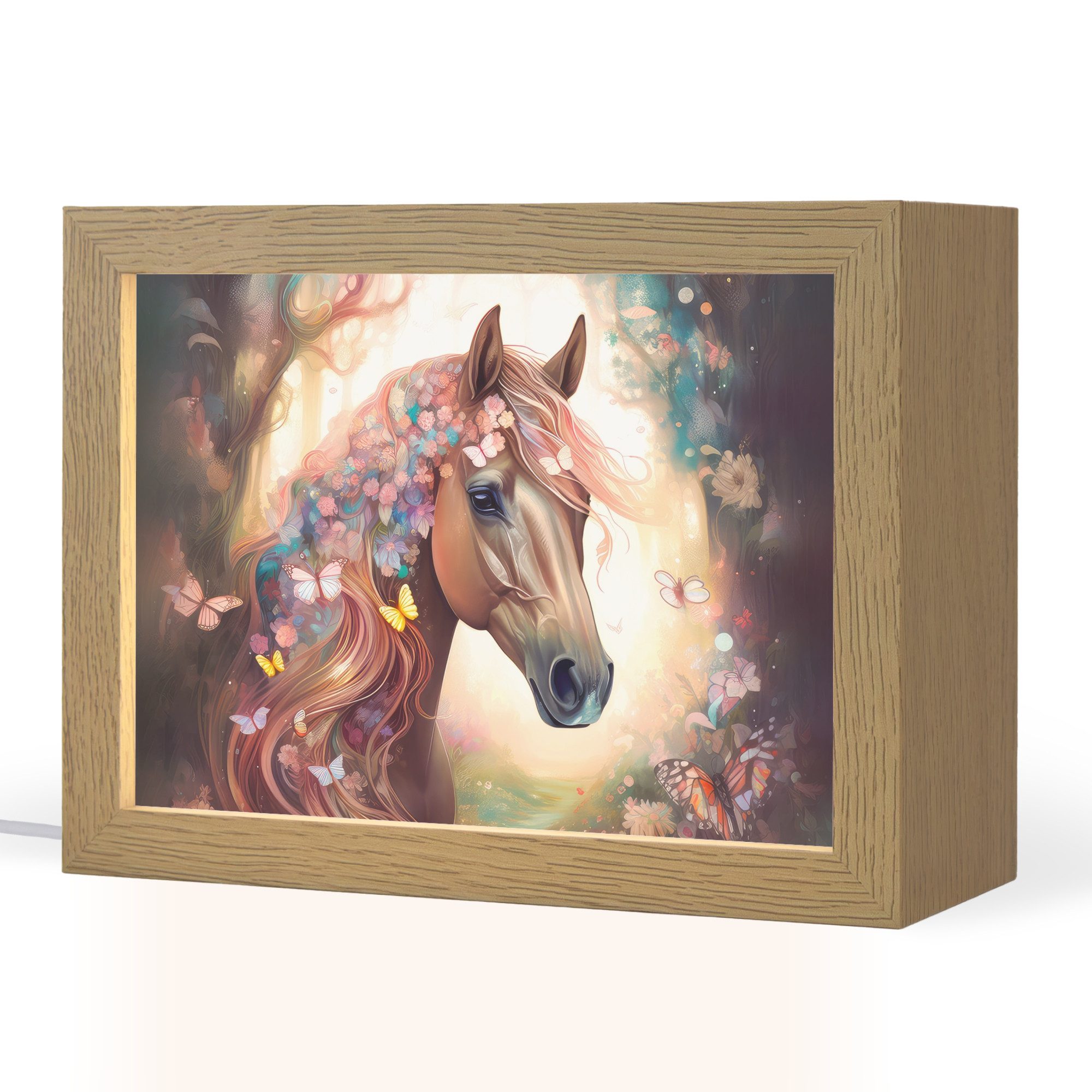 OnlyWow Nachttischlampe Lightbox Pferd - Natur - Blumen - Schmetterlinge - Wald - Mädchen, Dimmbar, Farbwechsel, LED, Warmweiß, Kaltweiß, Neutralweiß Einstellbar, Nachtlicht, Kinder- und Babyzimmer, Dimmbar, mit Kabel, Tischleuchte