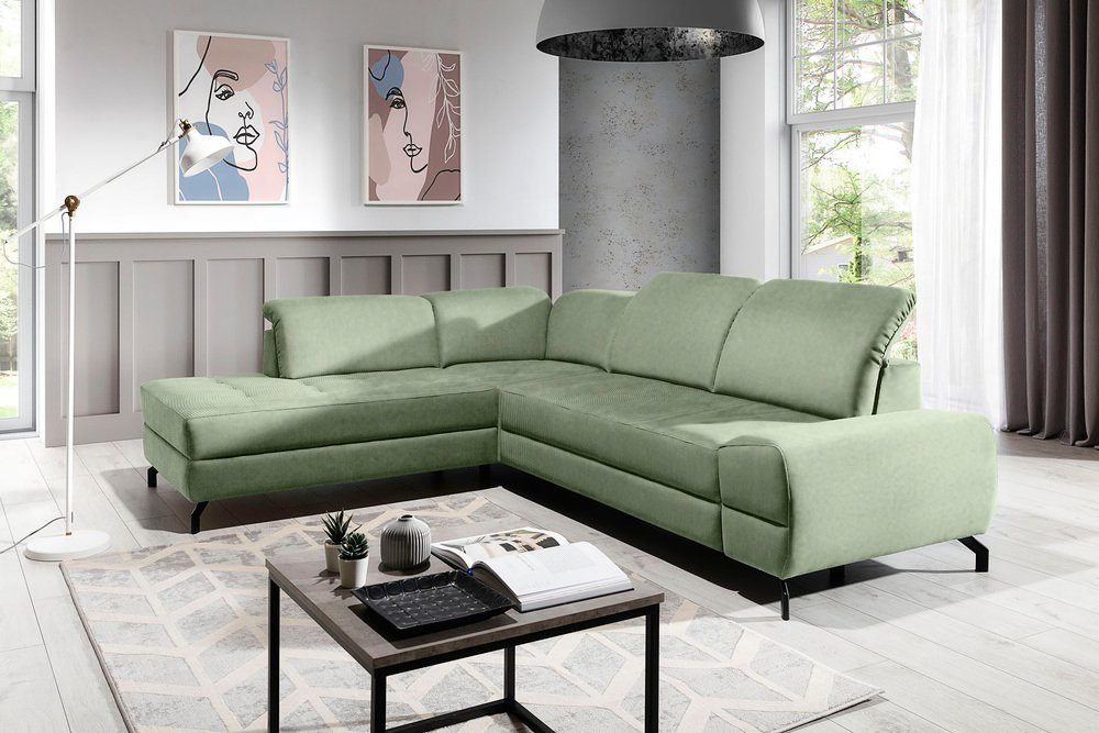 mit L-Form, inklusive Modern Relaxfunktion mit und Raum stellbar, links Steppung frei Bettfunktion, oder Design, rechts Eckcouch, im Kopfteilverstellung, bestellbar, Calcutta, mane Ecksofa Stylefy